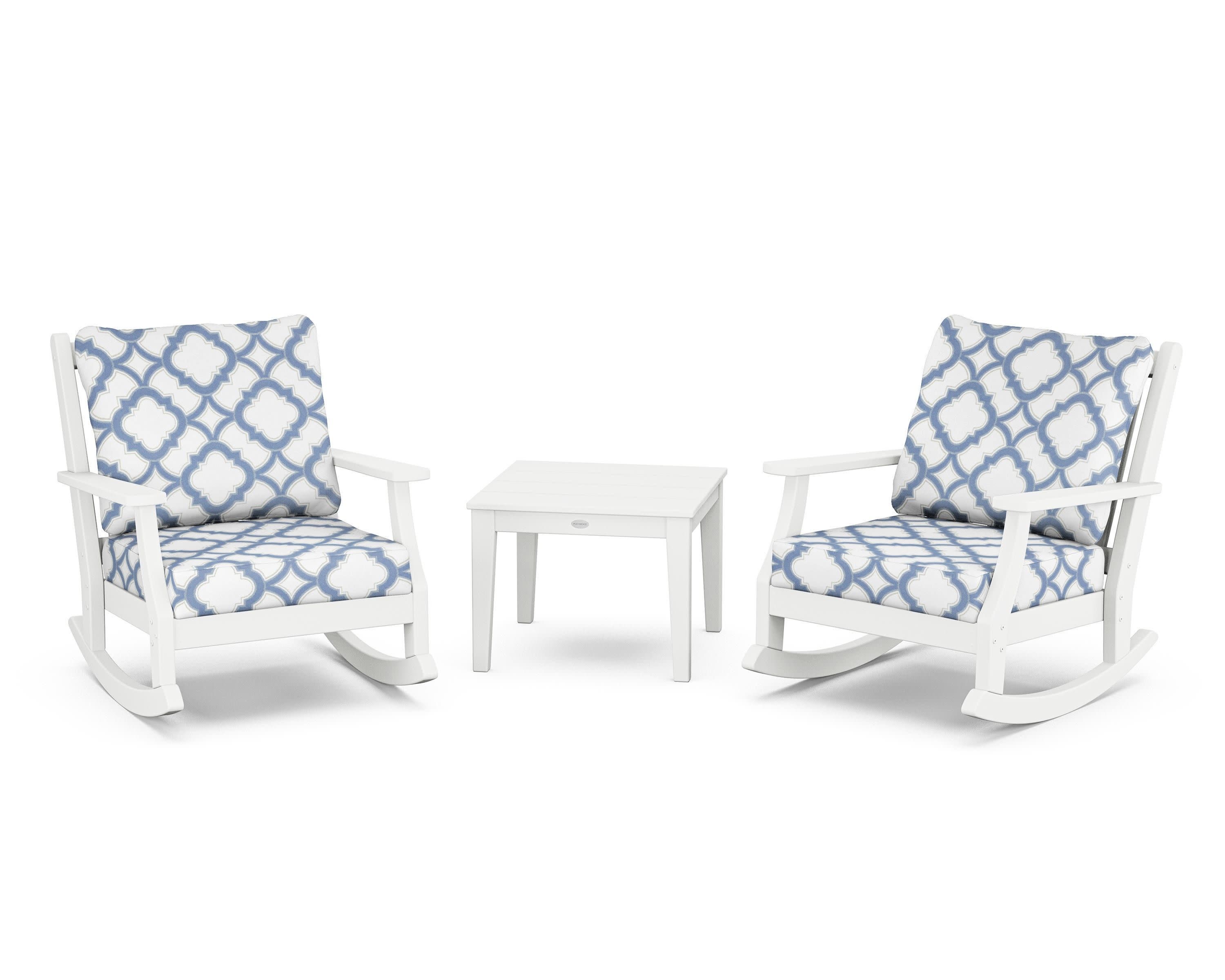 Wovendale 3-Piece Deep Seating Rocker Set in White / Trellis Sky Blue