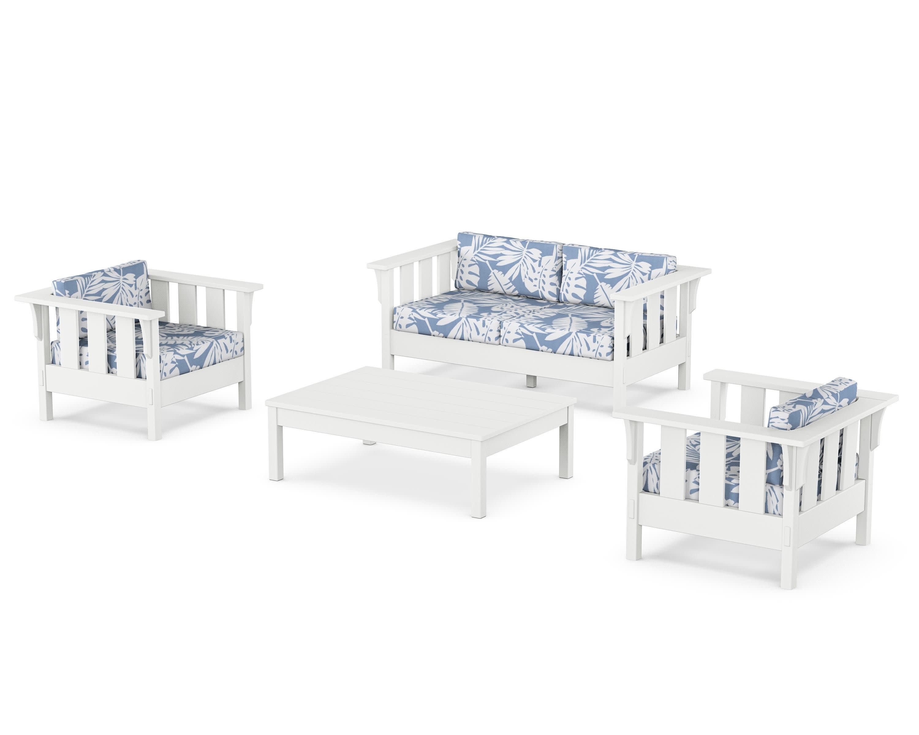 Acadia 4-Piece Deep Seating Set with Loveseat in White / Leaf Sky Blue