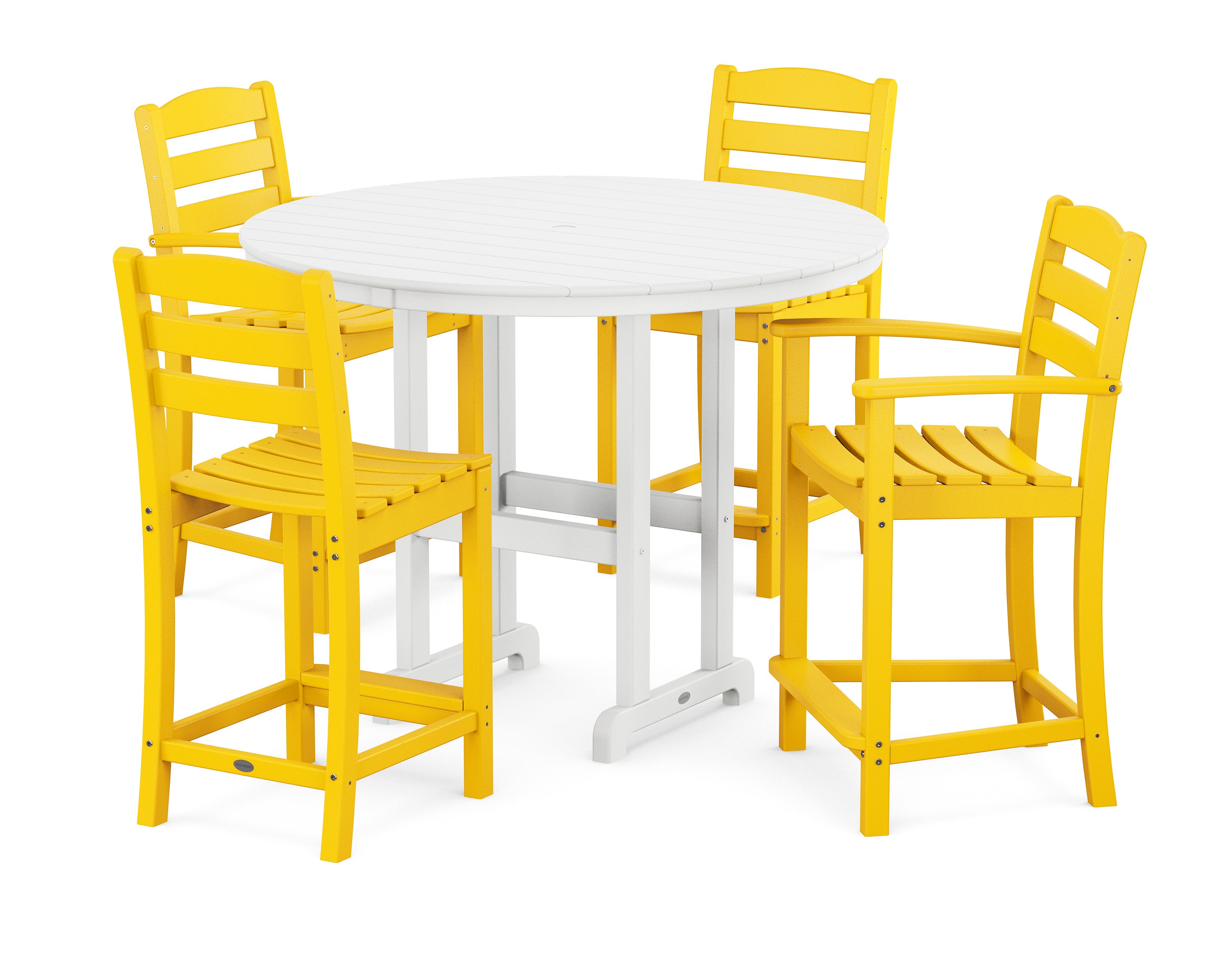 La Casa Caf 5-Piece Round Farmhouse Counter Dining Set in Lemon / White