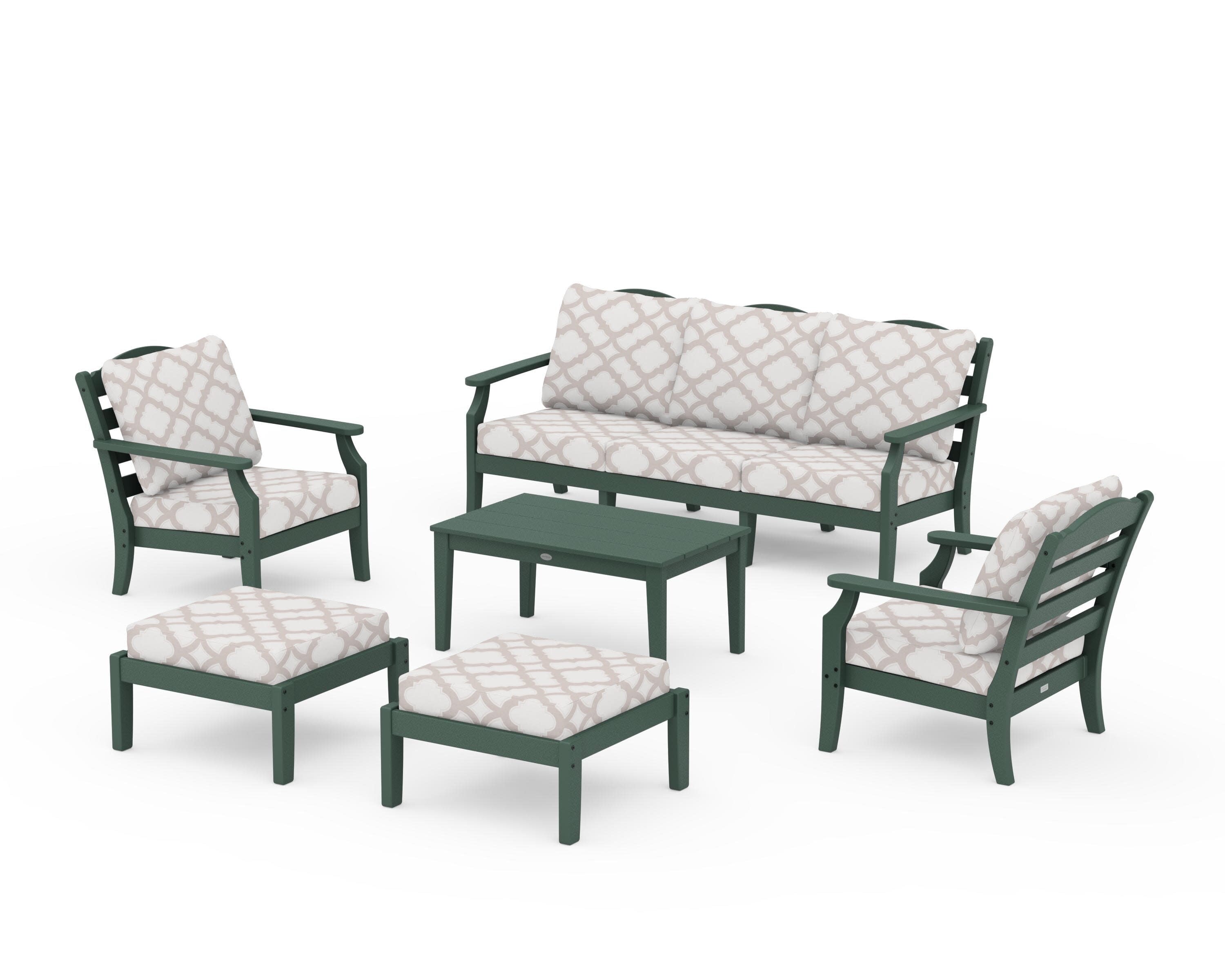 Savannah 6-Piece Lounge Sofa Set in Green / Trellis Dune Burlap