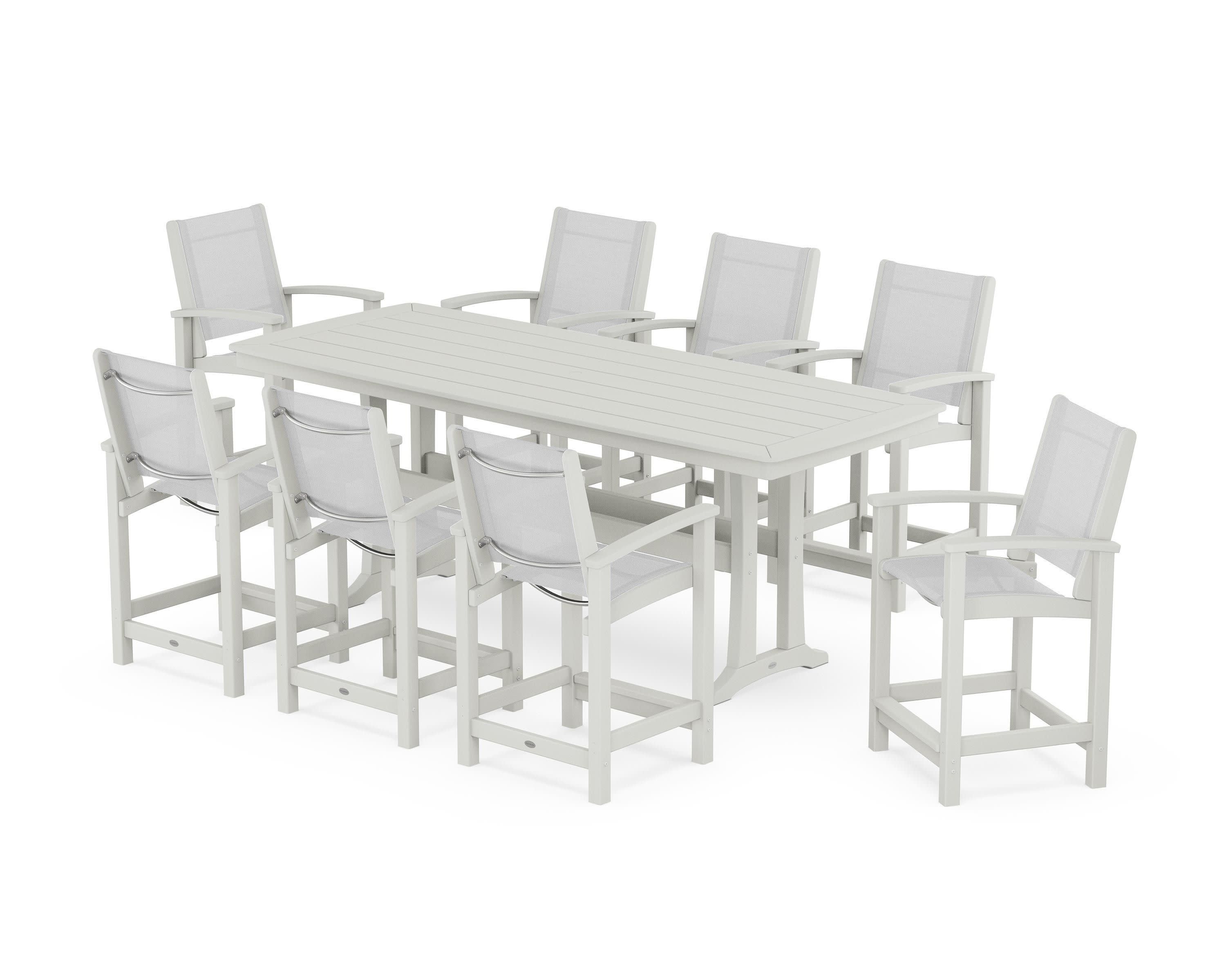 Coastal 9-Piece Counter Set with Trestle Legs in Vintage White / White Sling