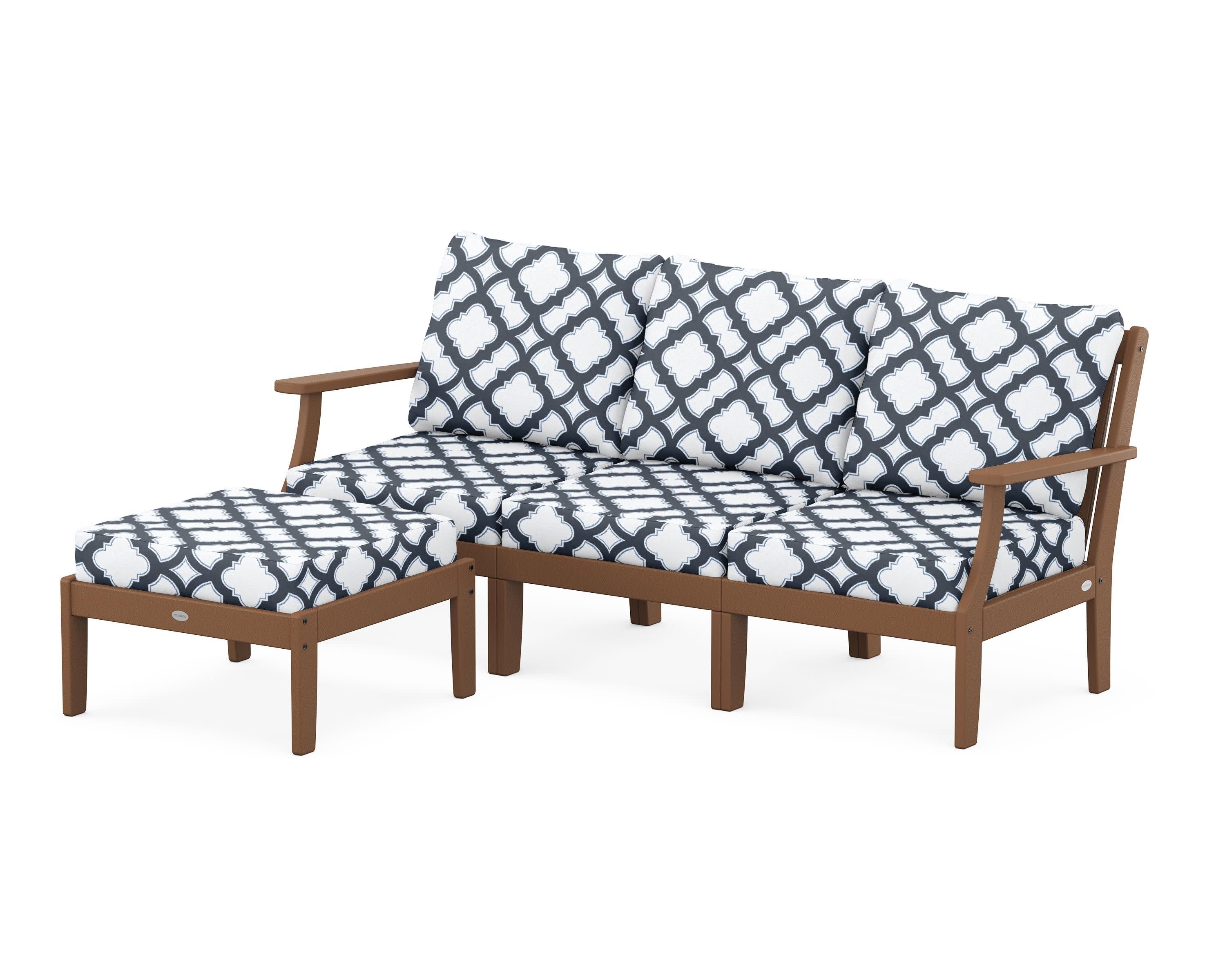 Braxton Modular 4-Piece Deep Seating Set with Ottoman in Teak / Trellis Marine Indigo