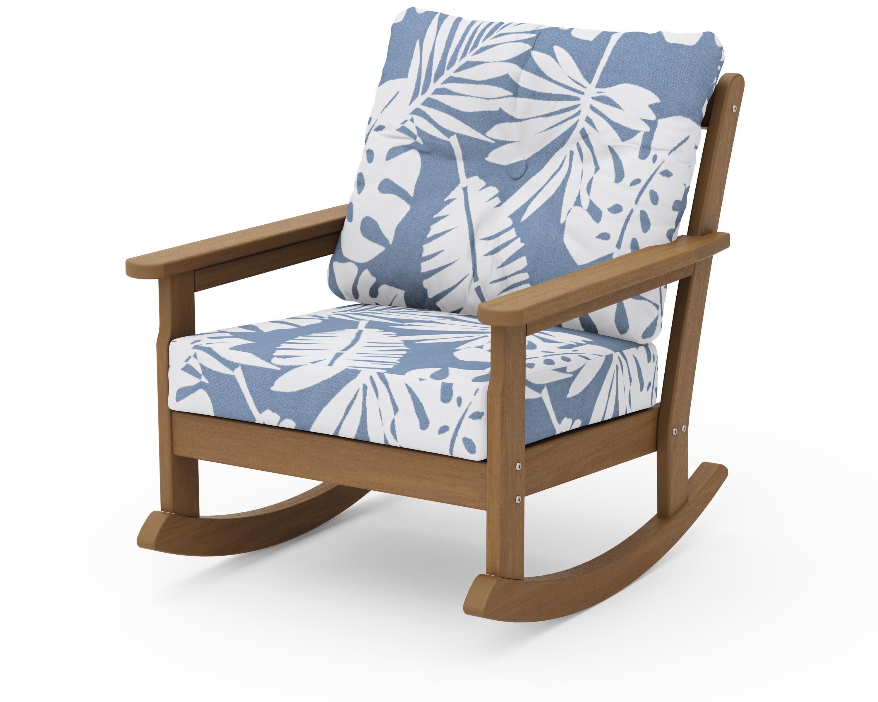 Vineyard Deep Seating Rocking Chair in Natural / Leaf Sky Blue