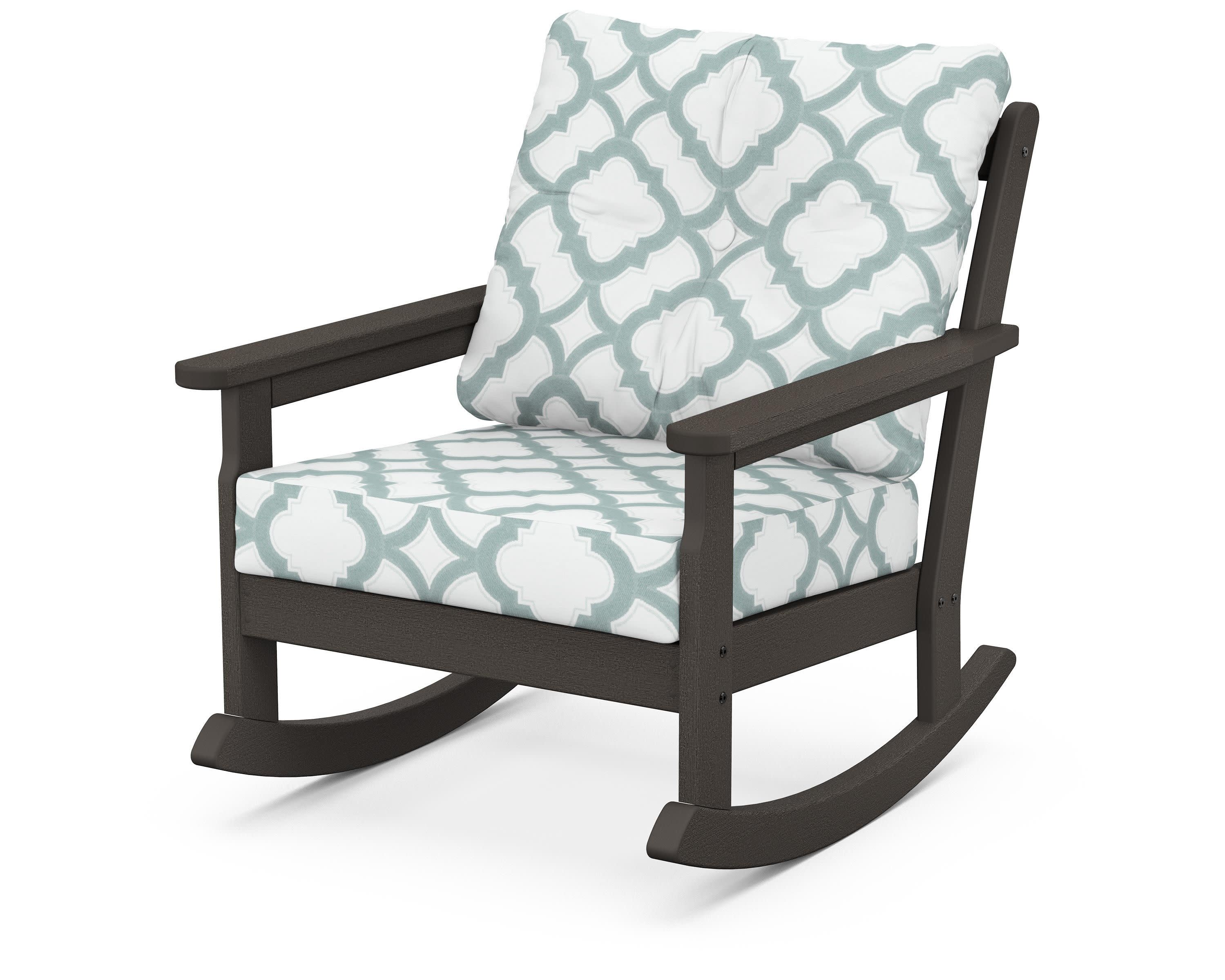 Vineyard Deep Seating Rocking Chair in Vintage Coffee / Trellis Glacier Spa