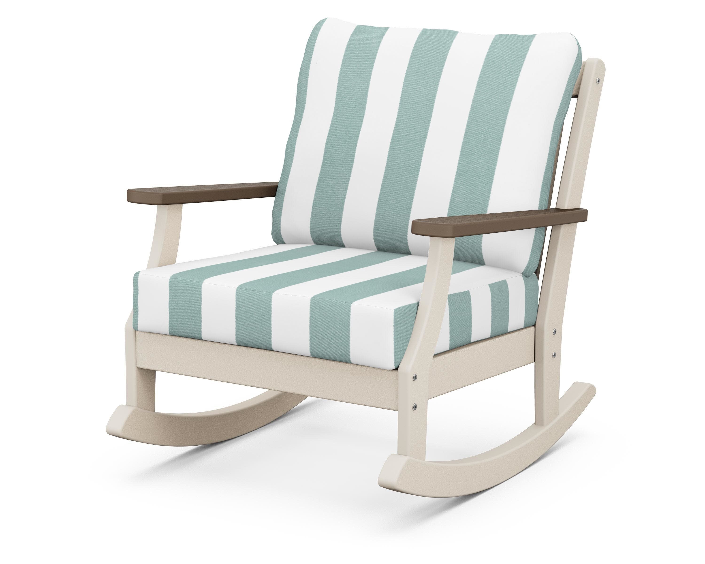 Braxton Deep Seating Rocking Chair in Sand / Kona / Cabana Stripe Glacier Spa