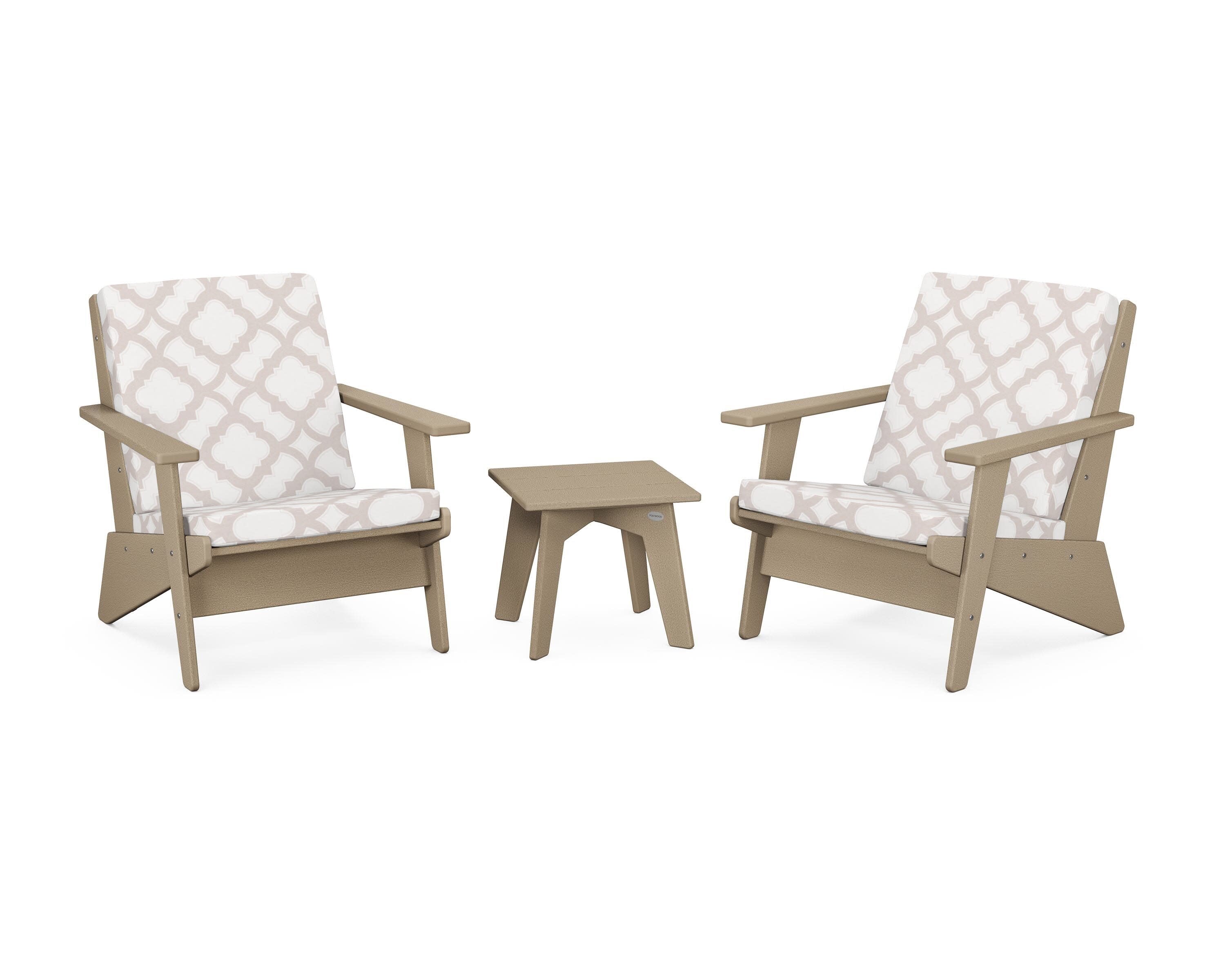 Riviera Modern Lounge 3-Piece Set in Vintage Sahara / Trellis Dune Burlap
