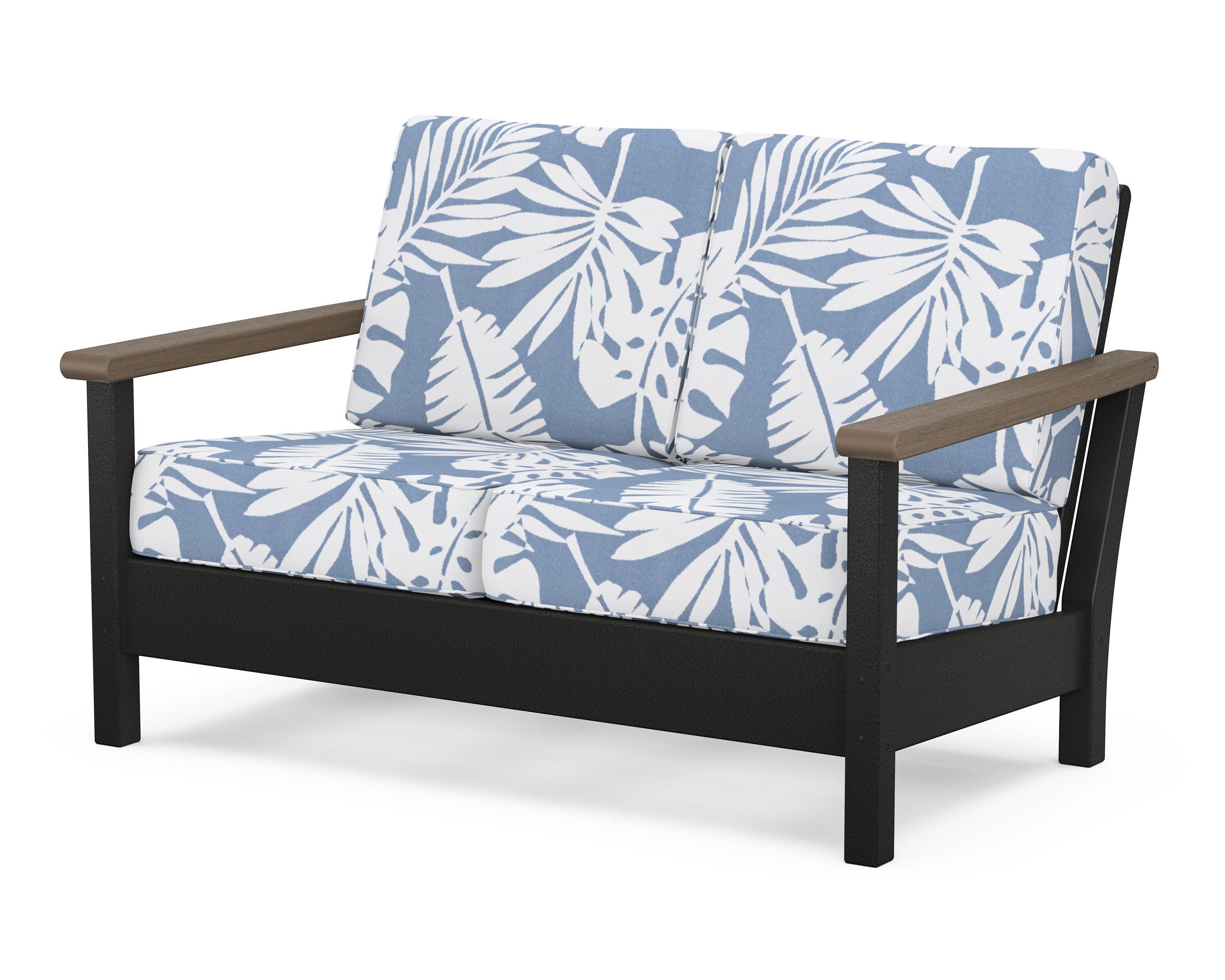 Harbour Deep Seating Loveseat in Black / Kona / Leaf Sky Blue