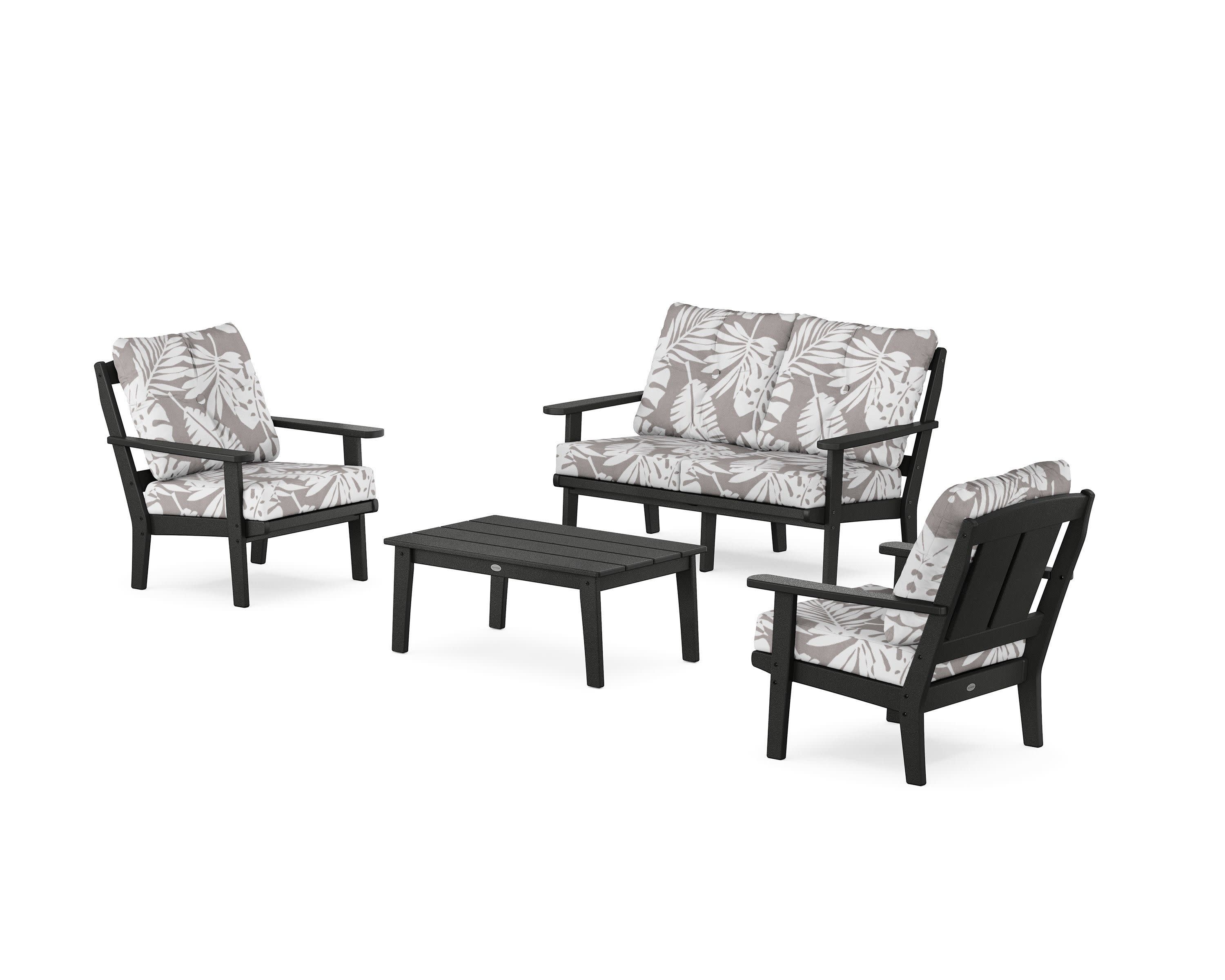 Mission 4-Piece Deep Seating Set with Loveseat in Black / Leaf Grey Mist