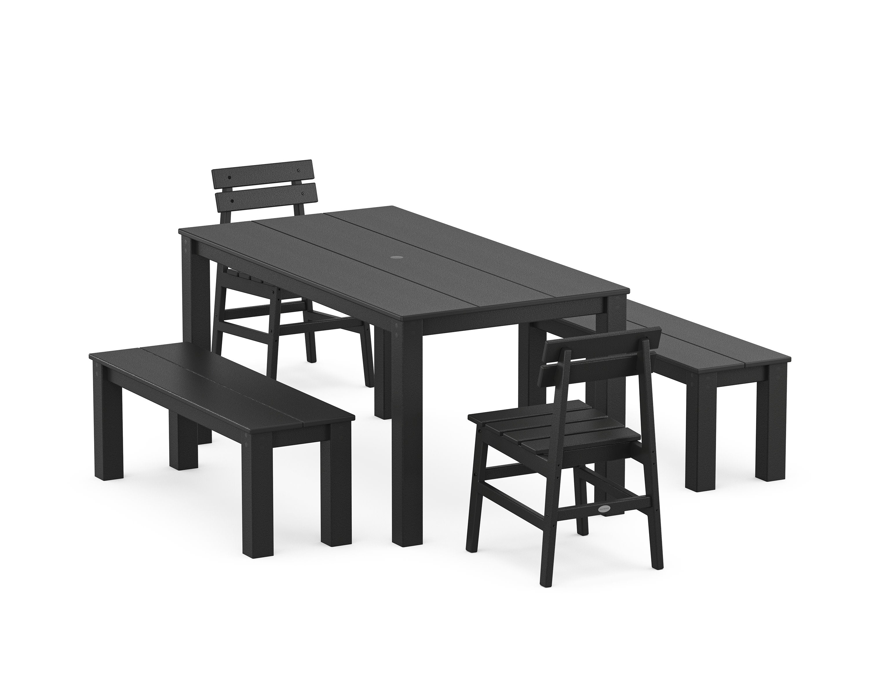 Modern Studio Plaza Chair 5-Piece Parsons Dining Set with Benches in Black