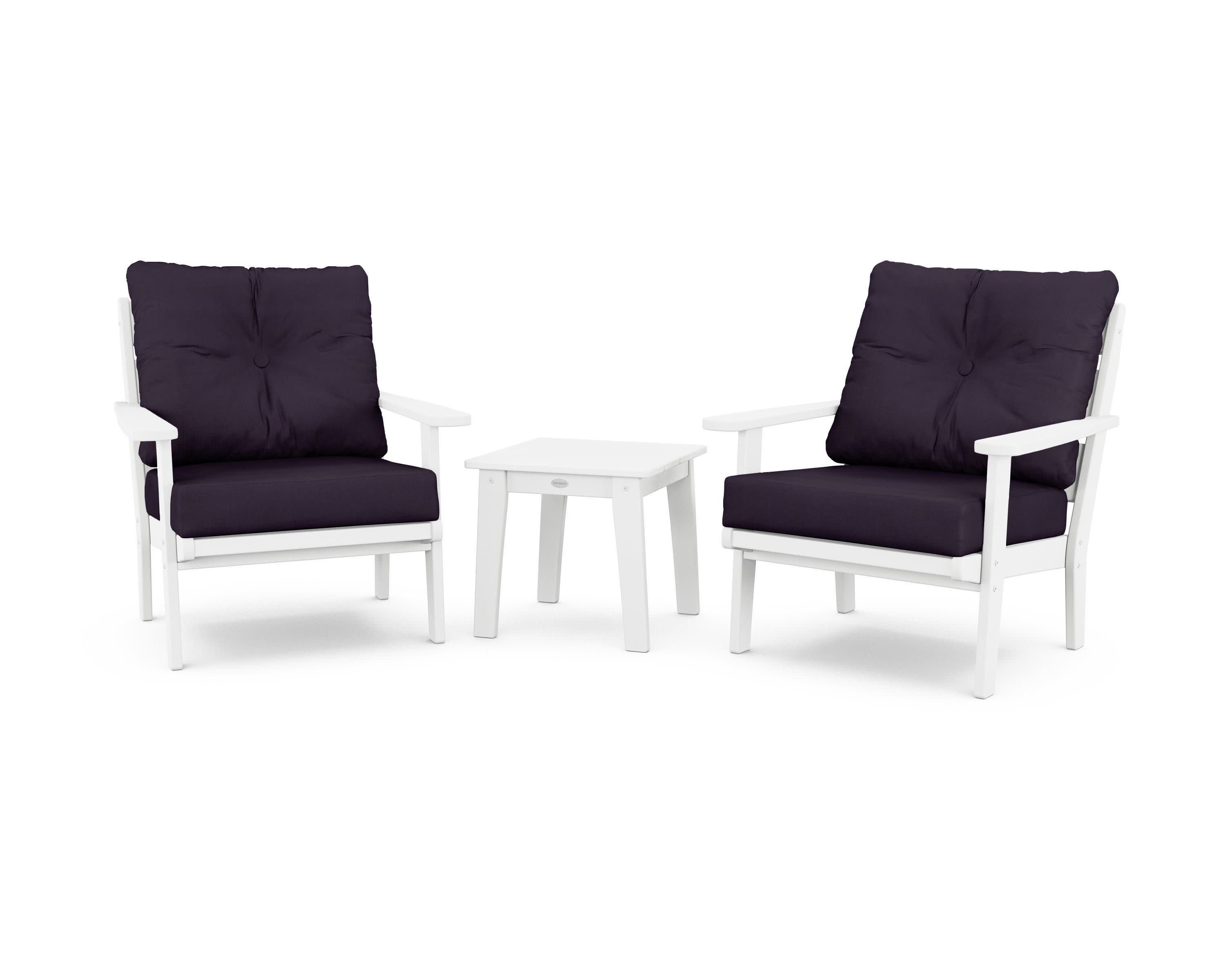 Lakeside 3-Piece Deep Seating Chair Set in White / Navy Linen