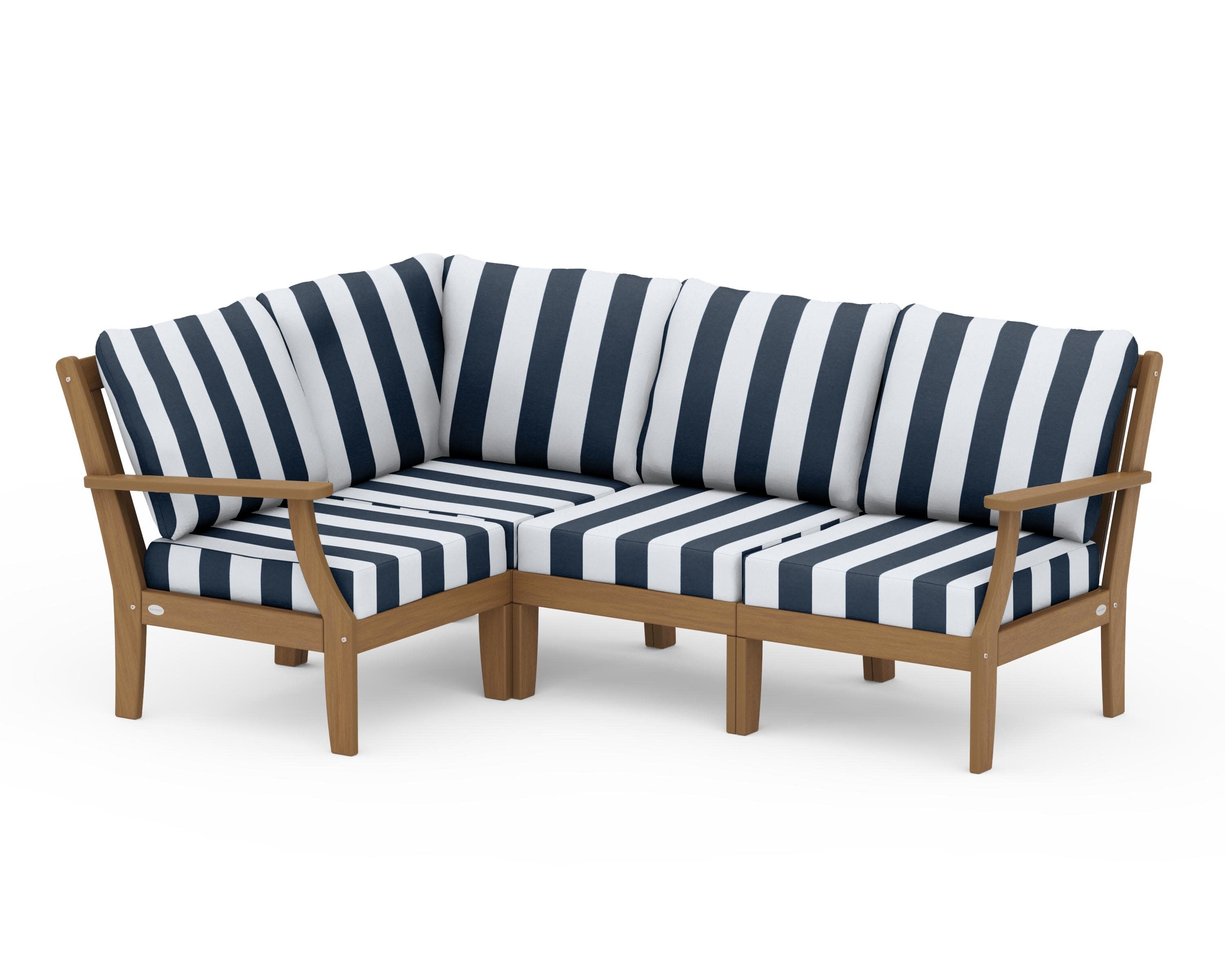 Braxton Modular 4-Piece Deep Seating Set in Natural / Cabana Stripe Marine Indigo