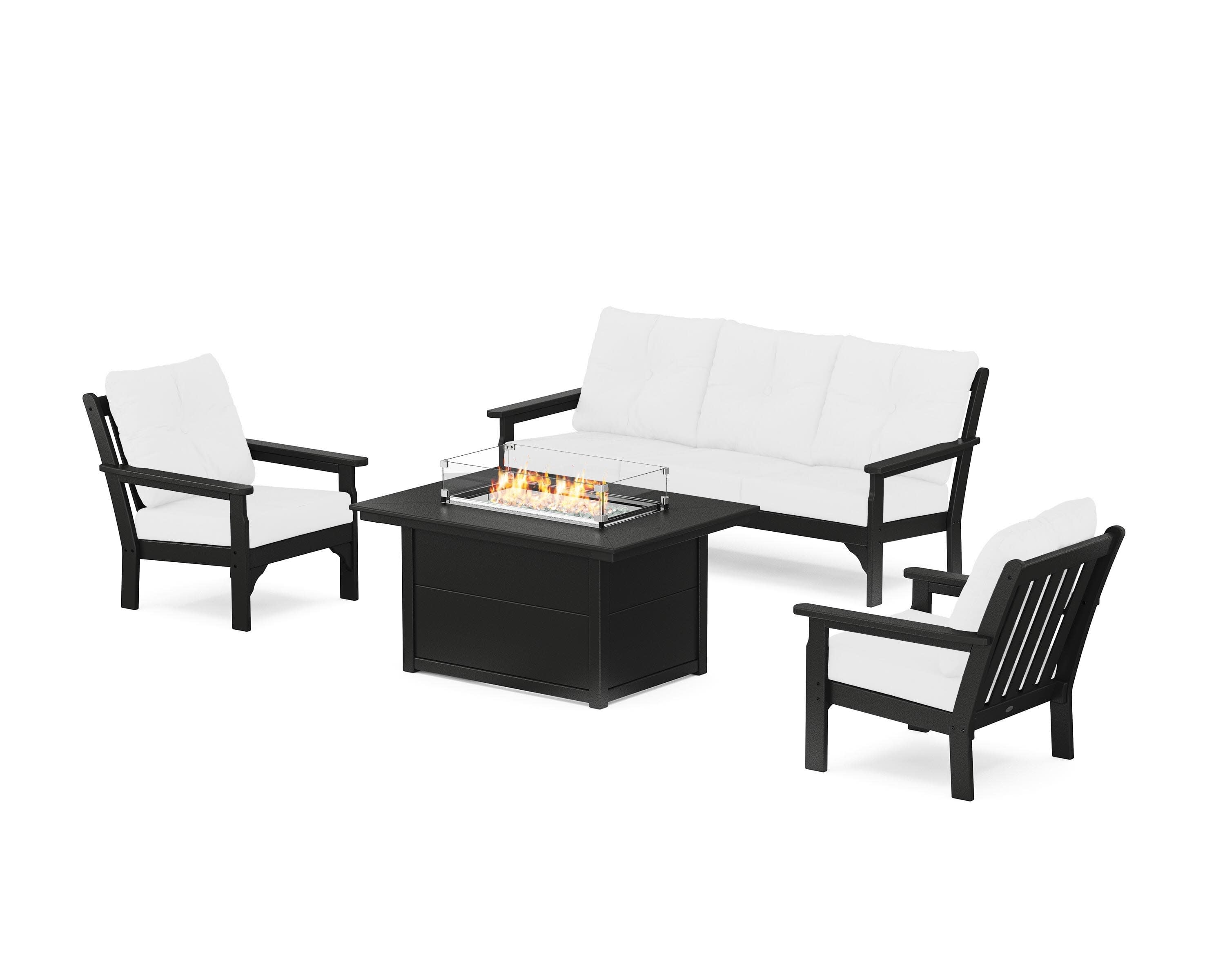 Vineyard Deep Seating Fire Pit Table Set in Black / Natural