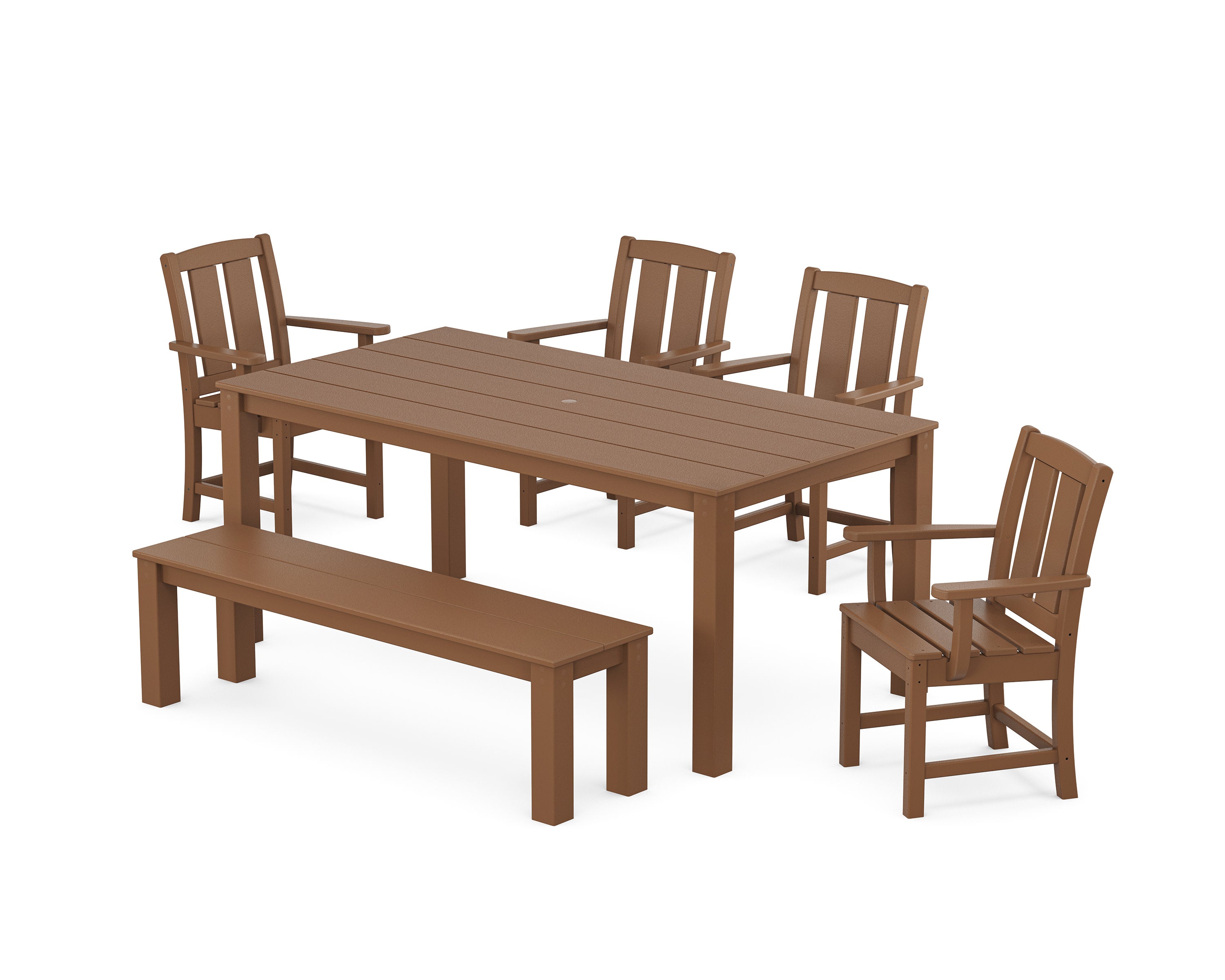 Mission 6-Piece Parsons Dining Set with Bench in Teak