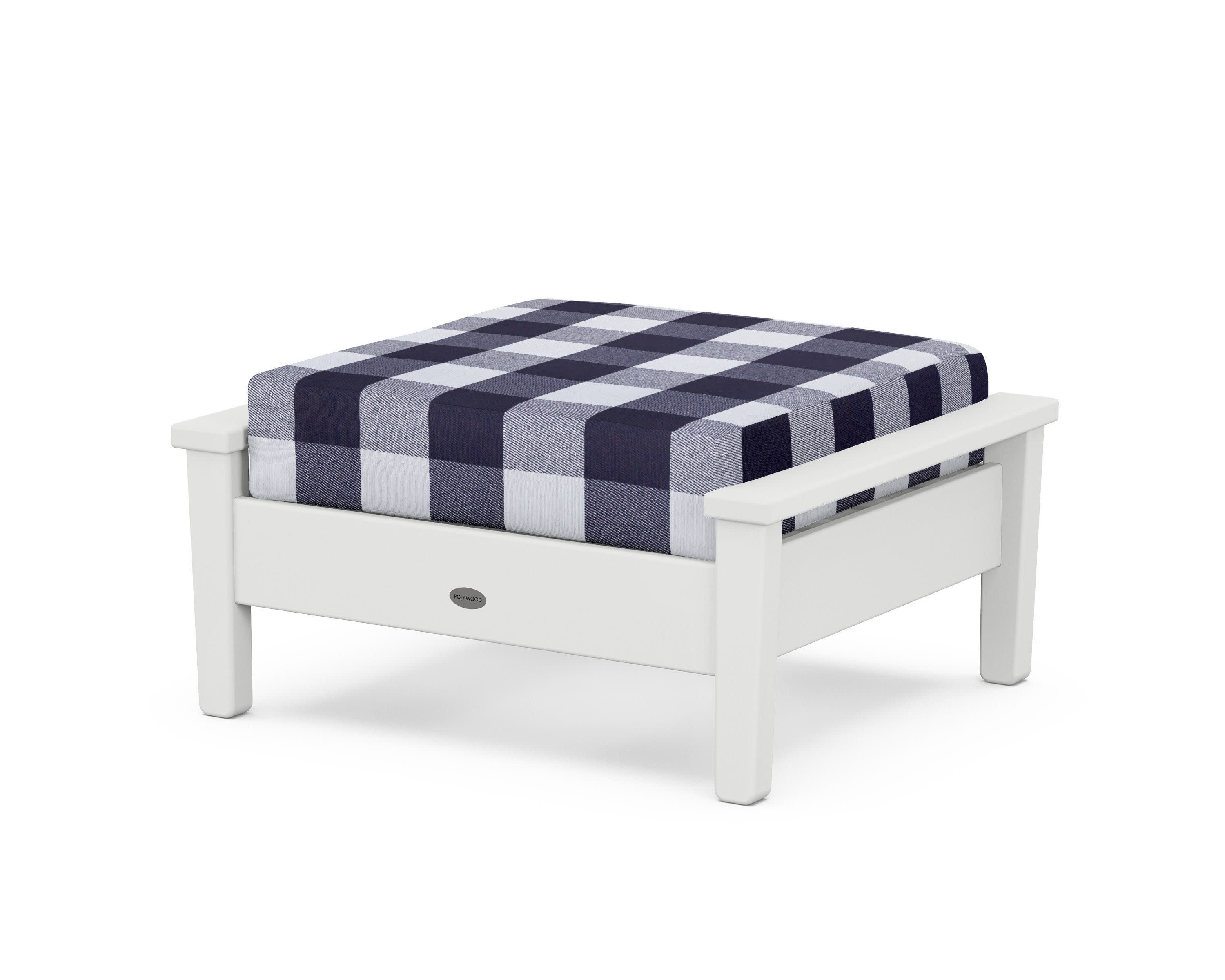 Prescott Deep Seating Ottoman in White / Buffalo Plaid Navy