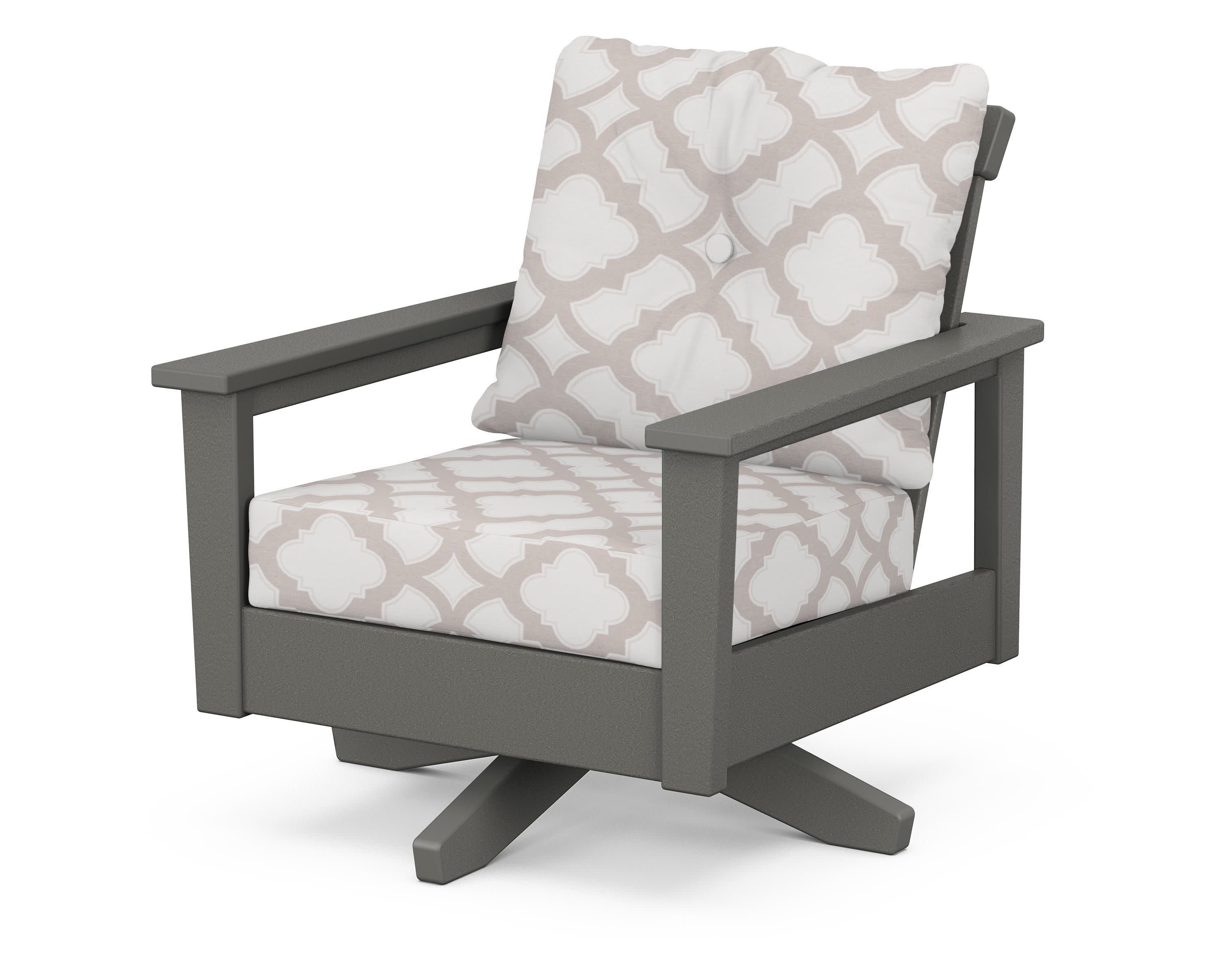 Prescott Deep Seating Swivel Chair in Slate Grey / Trellis Dune Burlap