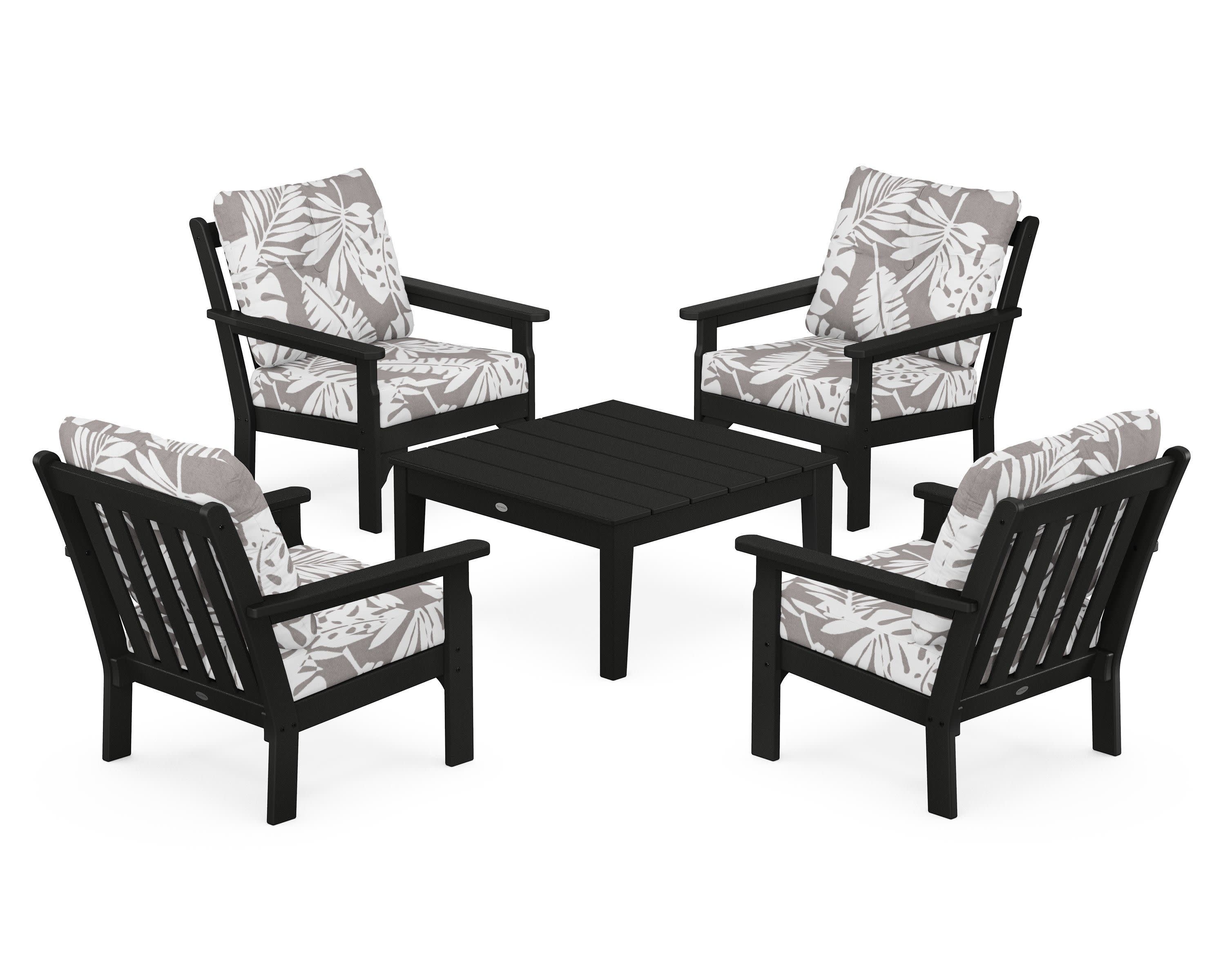 Vineyard 5-Piece Deep Seating Conversation Set in Black / Leaf Grey Mist