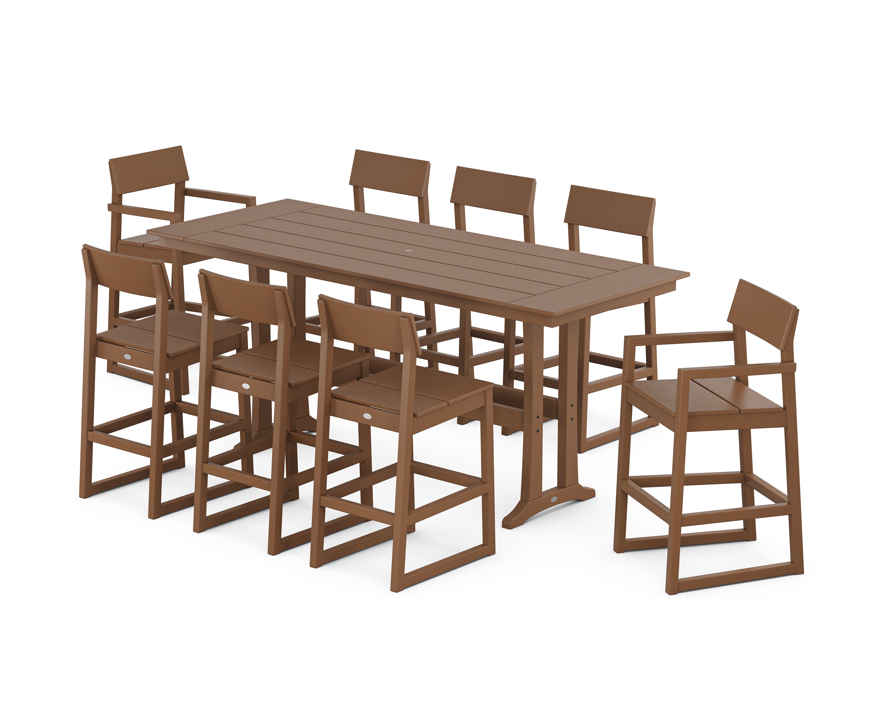 EDGE 9-Piece Farmhouse Bar Set with Trestle Legs in Teak