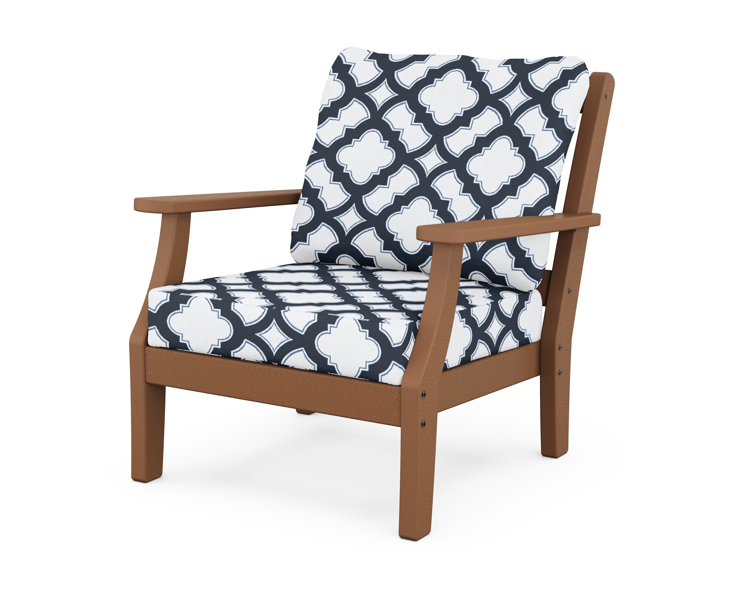 Chinoiserie Deep Seating Chair in Teak / Trellis Marine Indigo