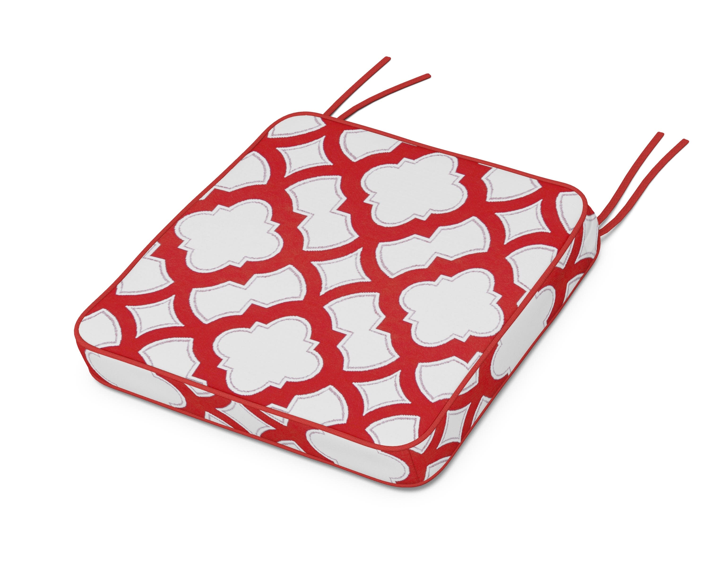 Chinoiserie Side Chair Seat Cushion in Trellis Crimson