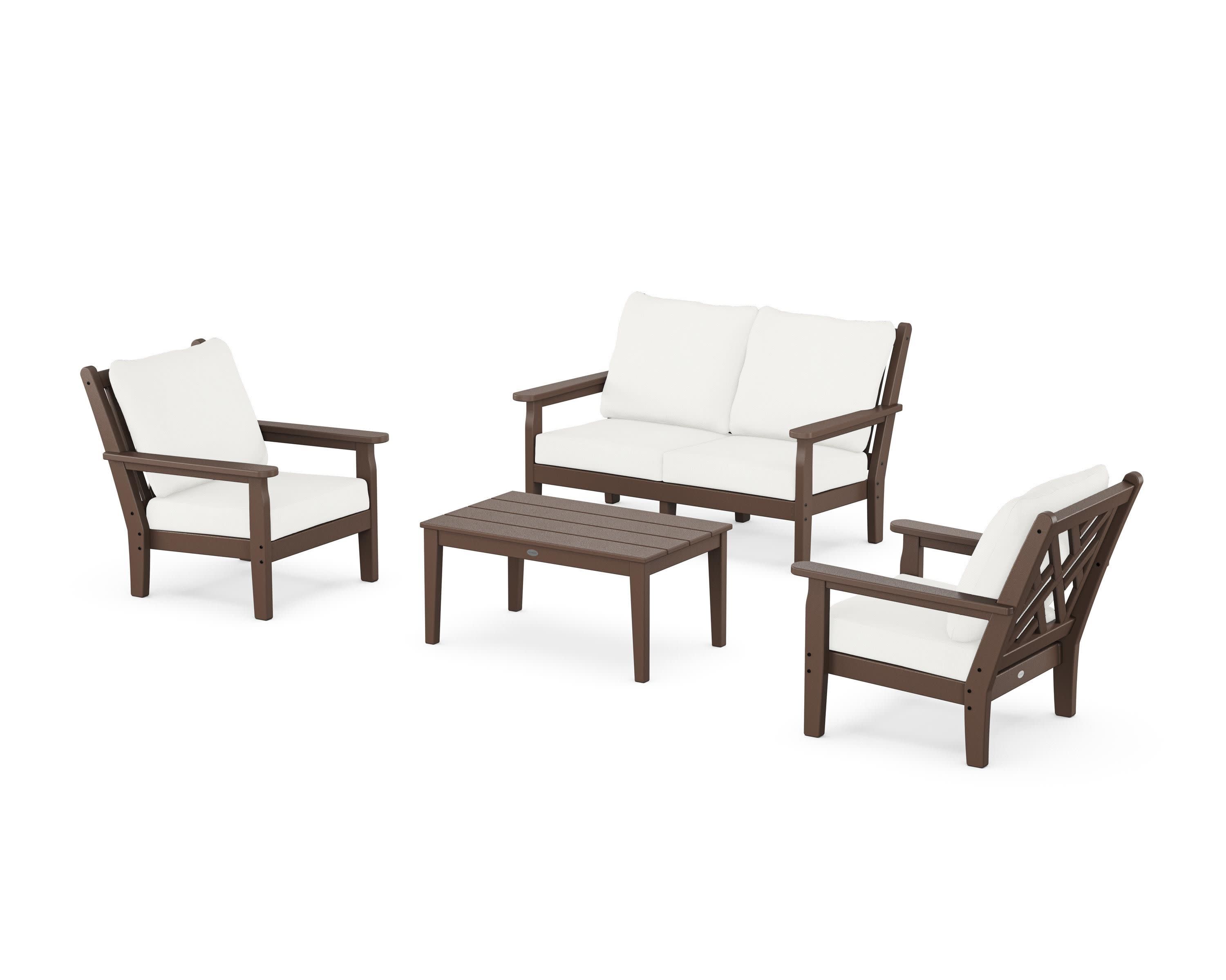 Chippendale 4-Piece Deep Seating Set with Loveseat in Mahogany / Natural Linen