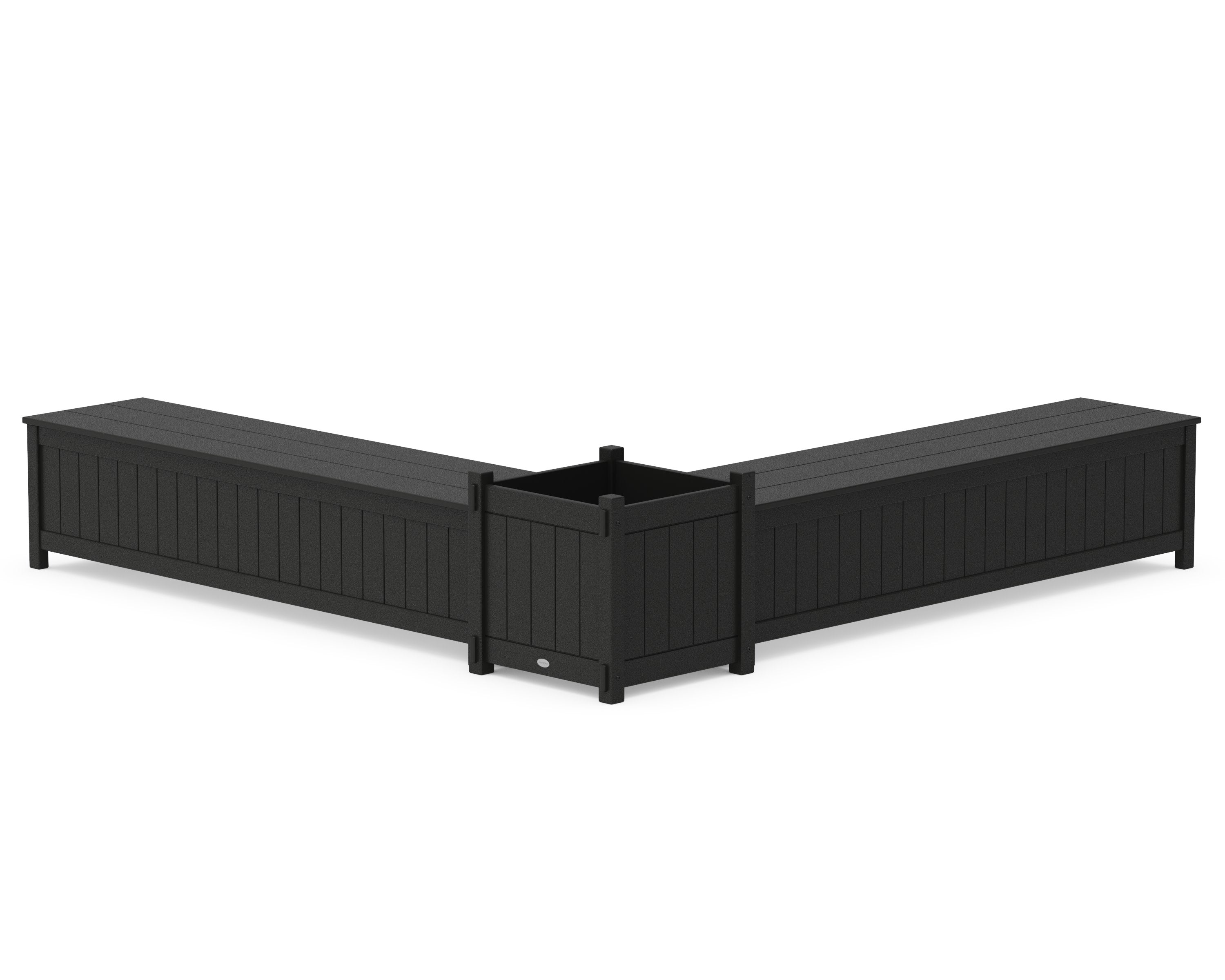 72" Vineyard L- Shaped Planter Storage Bench Set- Large in Black