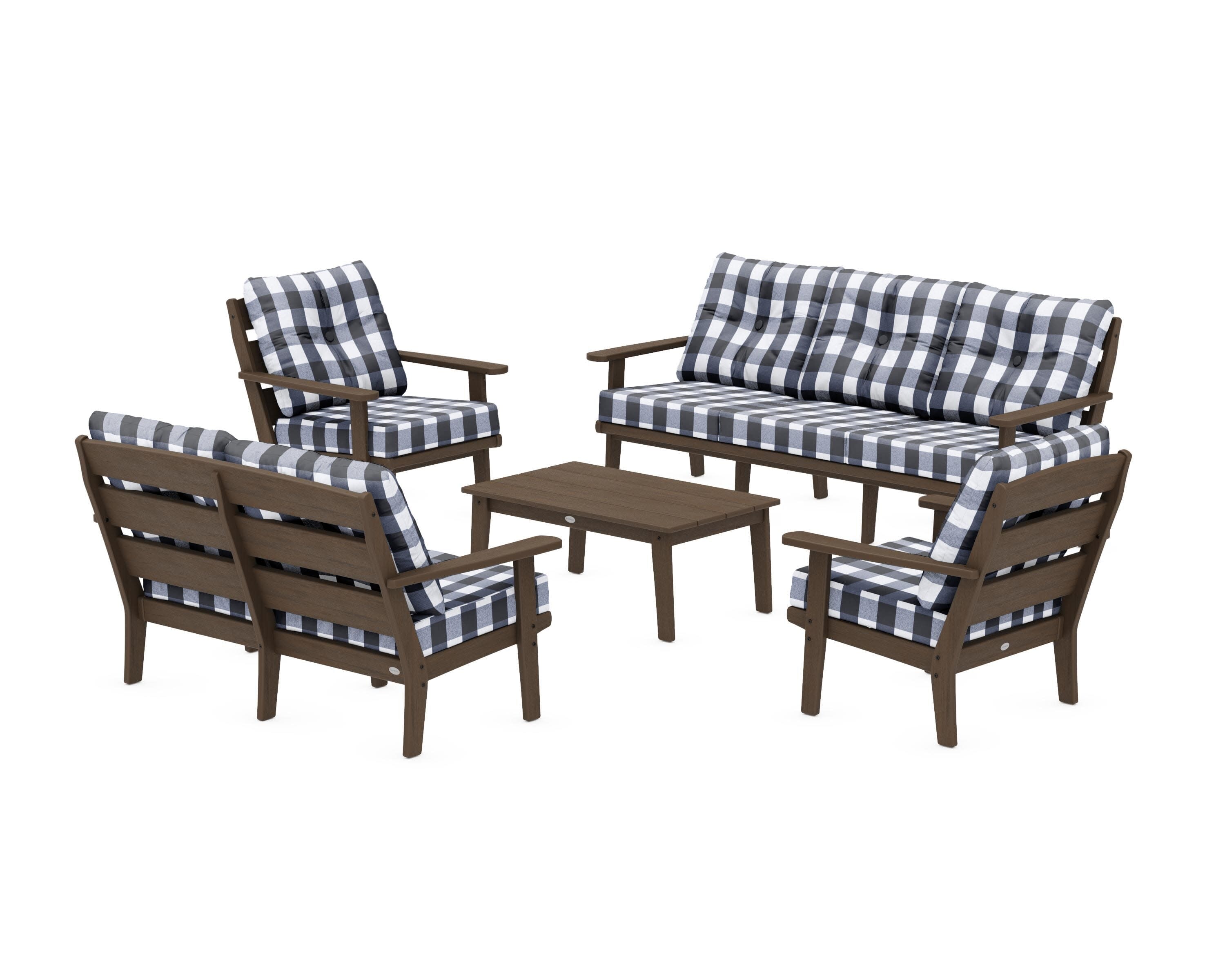 Lakeside 5-Piece Lounge Sofa Set in Kona / Buffalo Plaid Marine Indigo