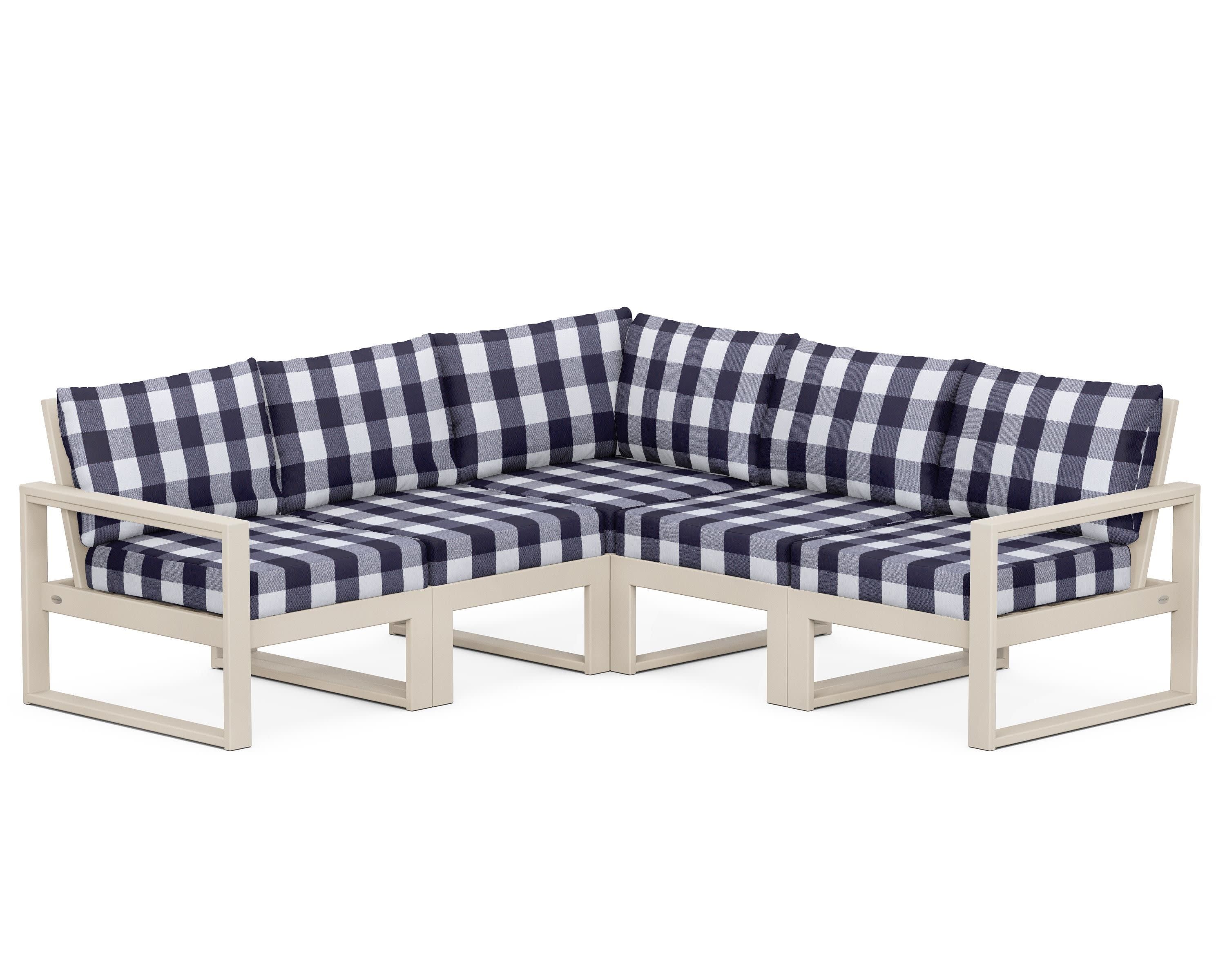 EDGE 5-Piece Modular Deep Seating Set in Sand / Buffalo Plaid Navy