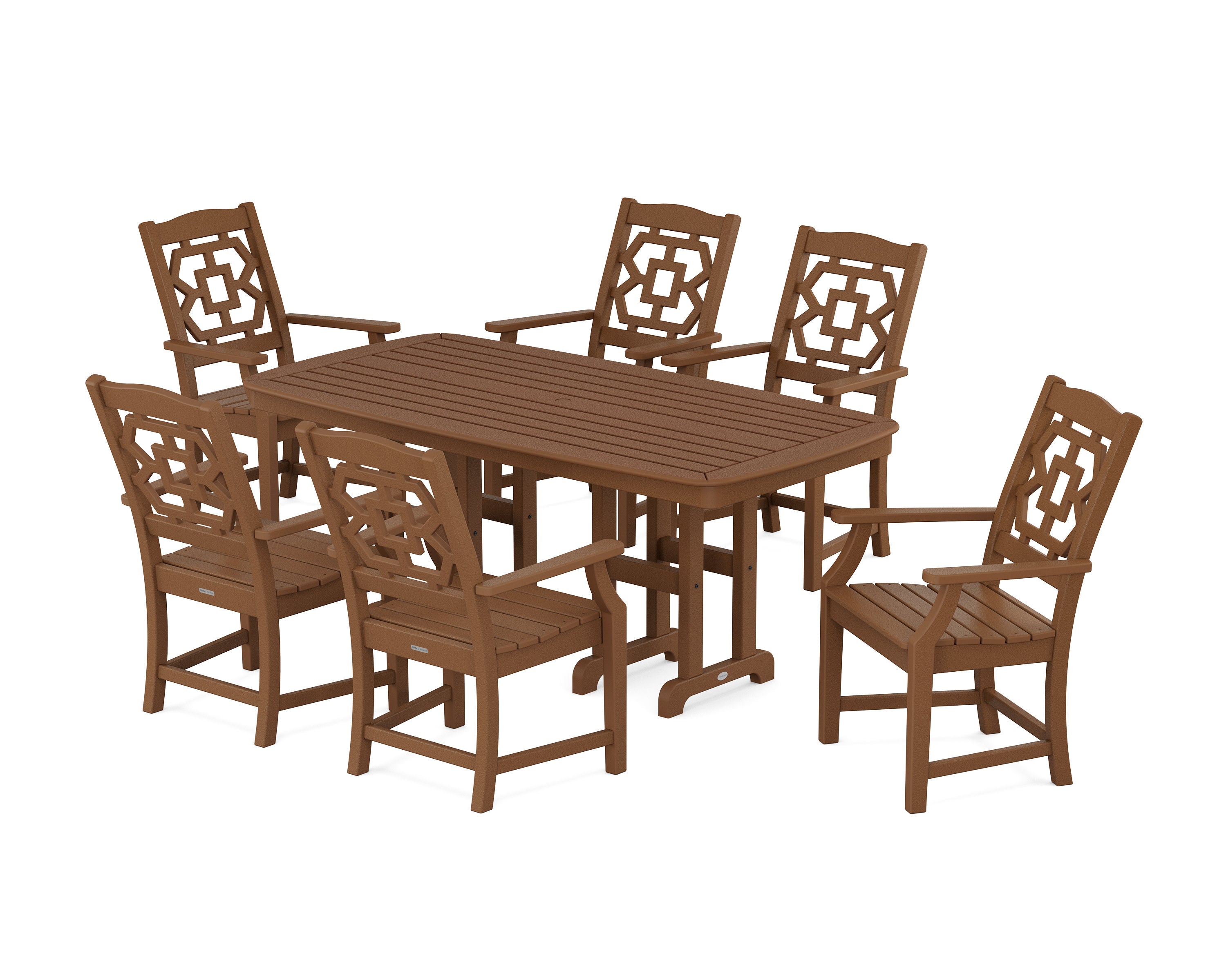 Chinoiserie Arm Chair 7-Piece Dining Set in Teak