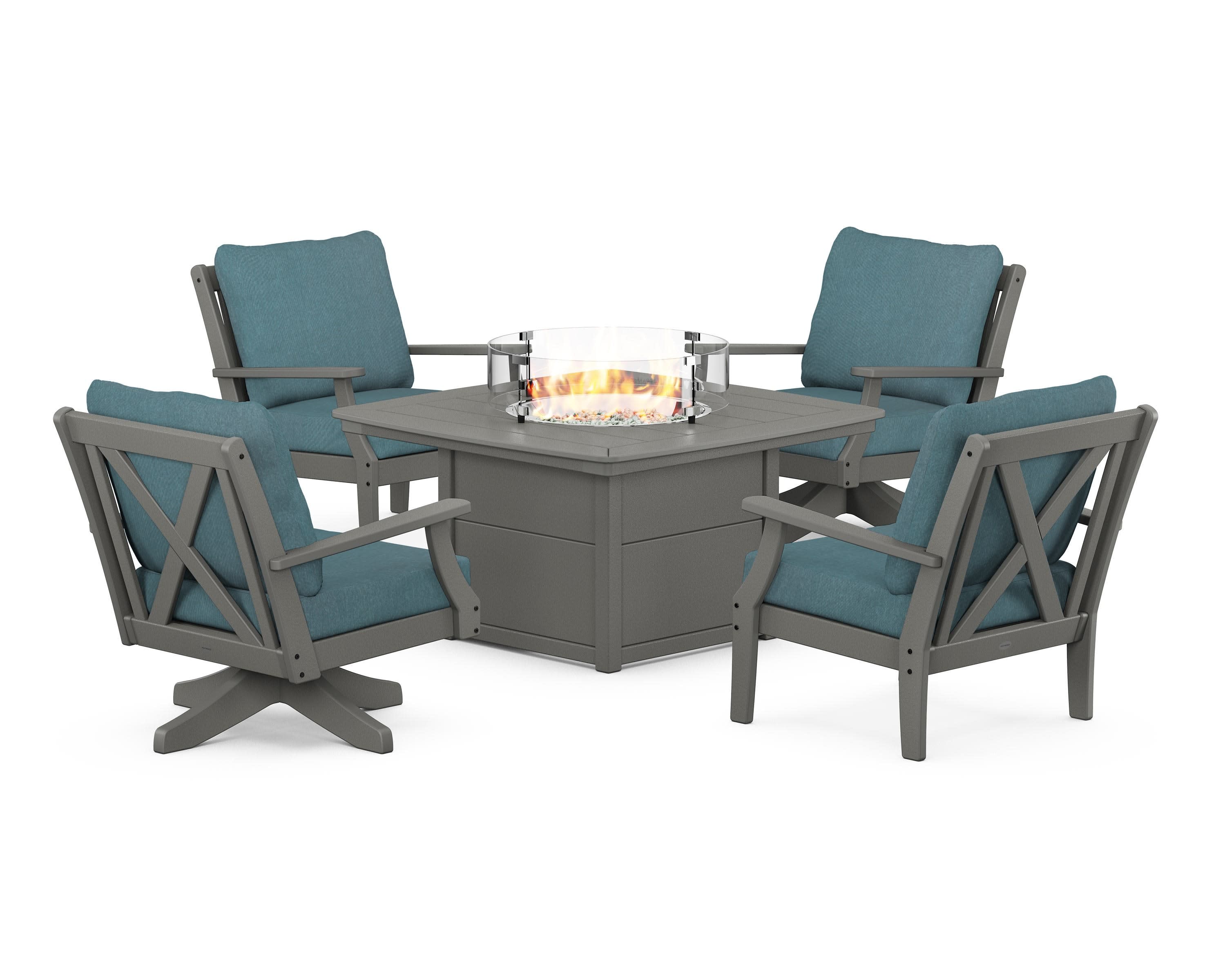 Braxton 5-Piece Deep Seating Set with Fire Table in Slate Grey / Ocean Teal