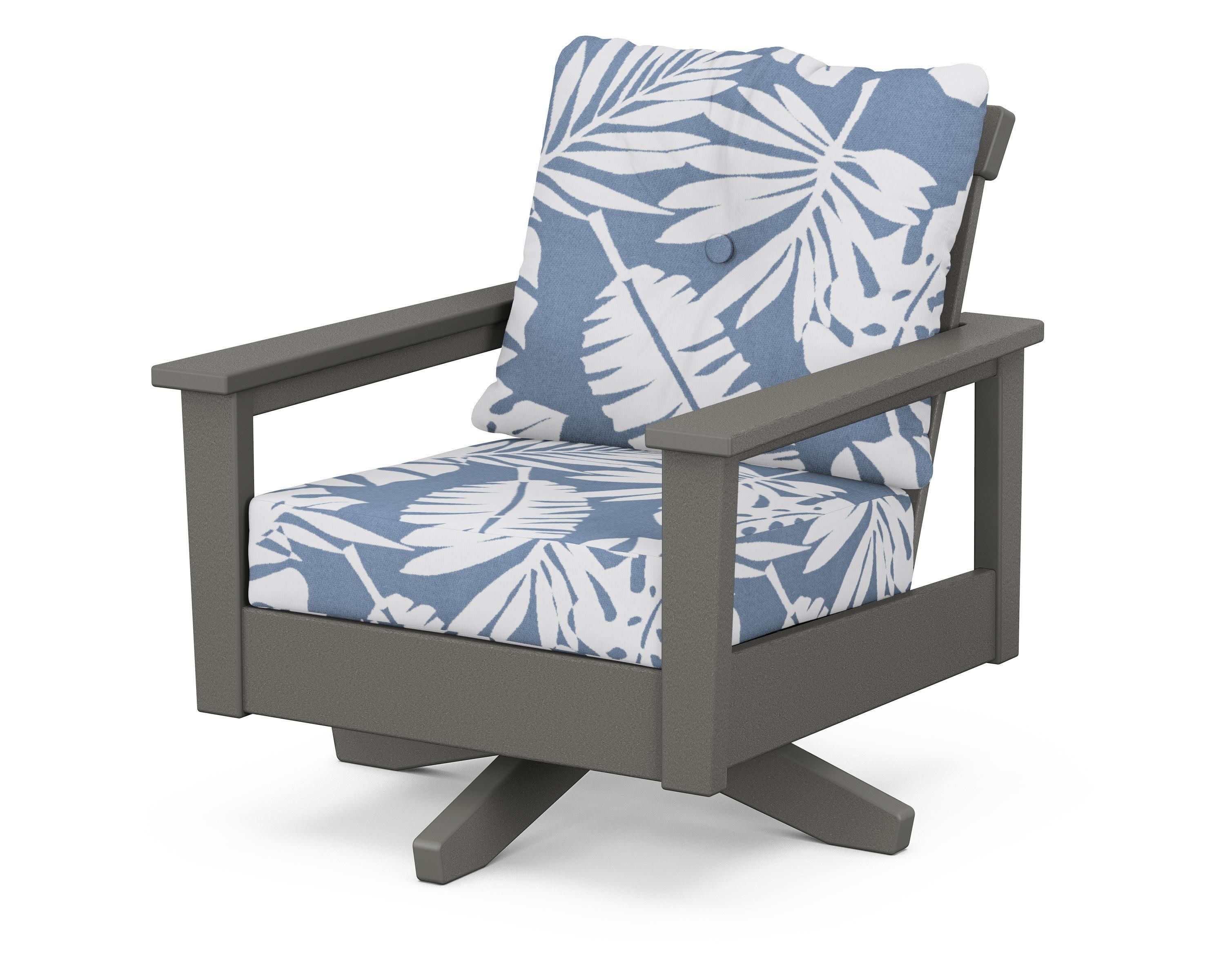 Prescott Deep Seating Swivel Chair in Slate Grey / Leaf Sky Blue