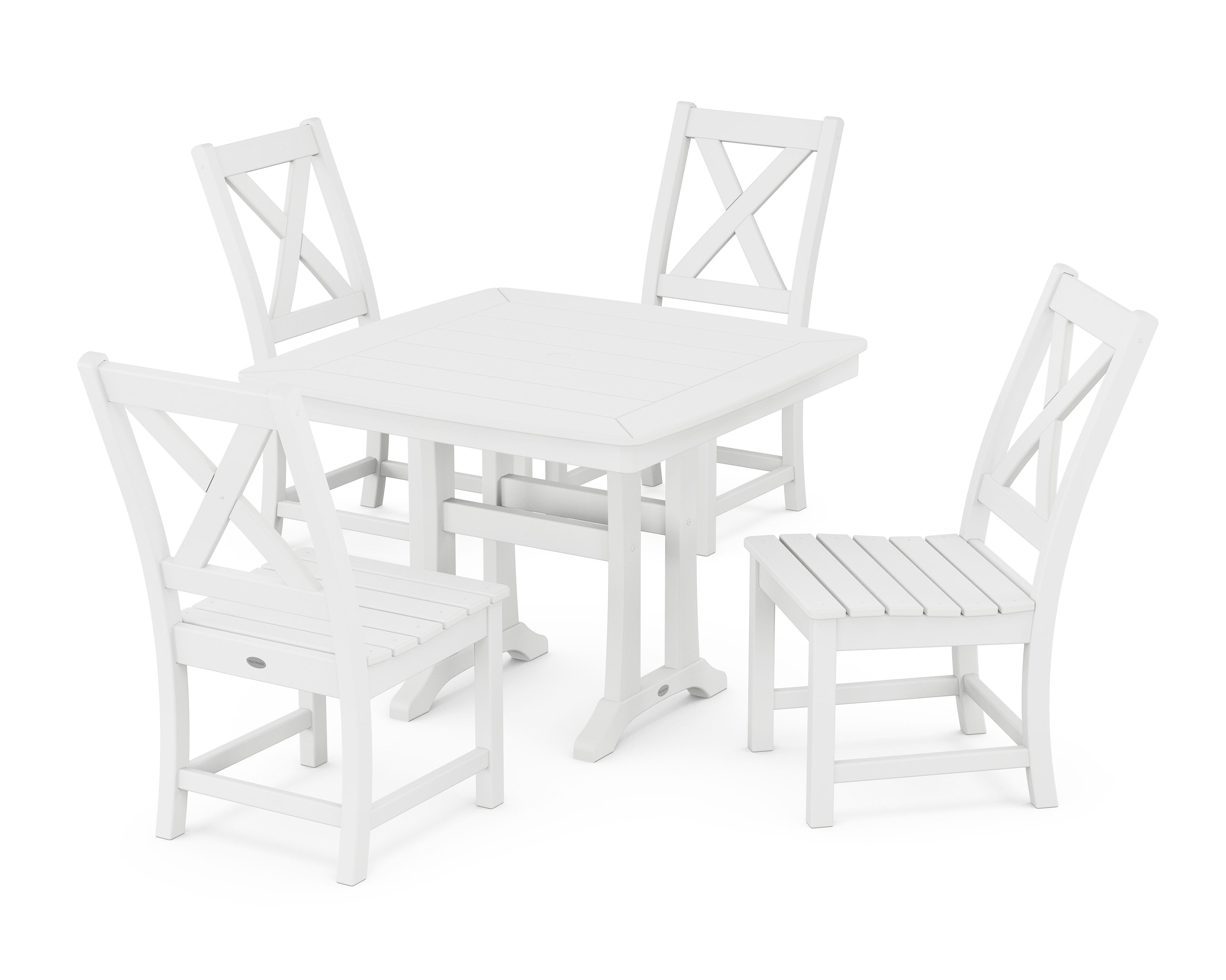 Braxton Side Chair 5-Piece Dining Set with Trestle Legs in White