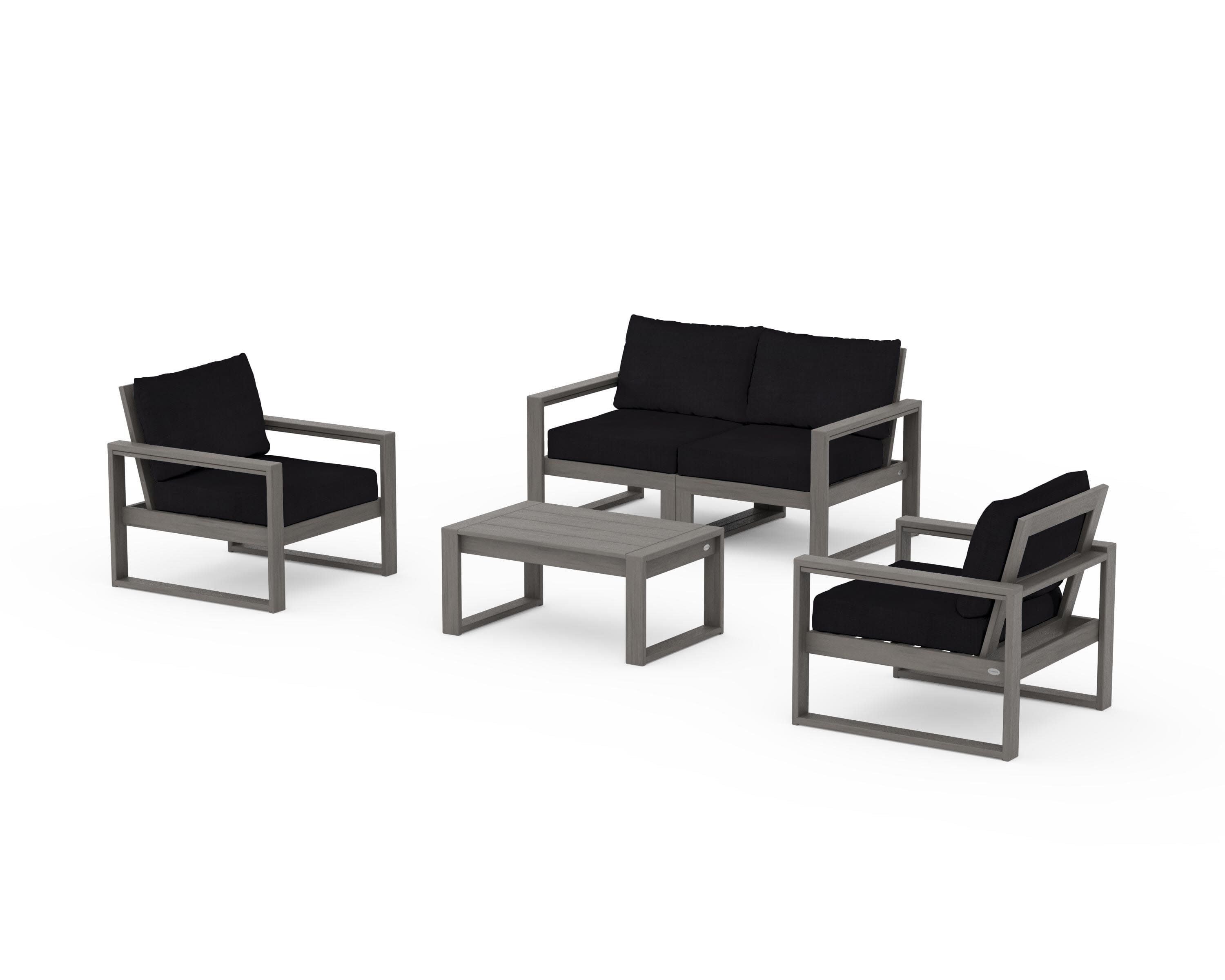 EDGE Sectional 4-Piece Deep Seating Set with Loveseat in Driftwood / Midnight Linen