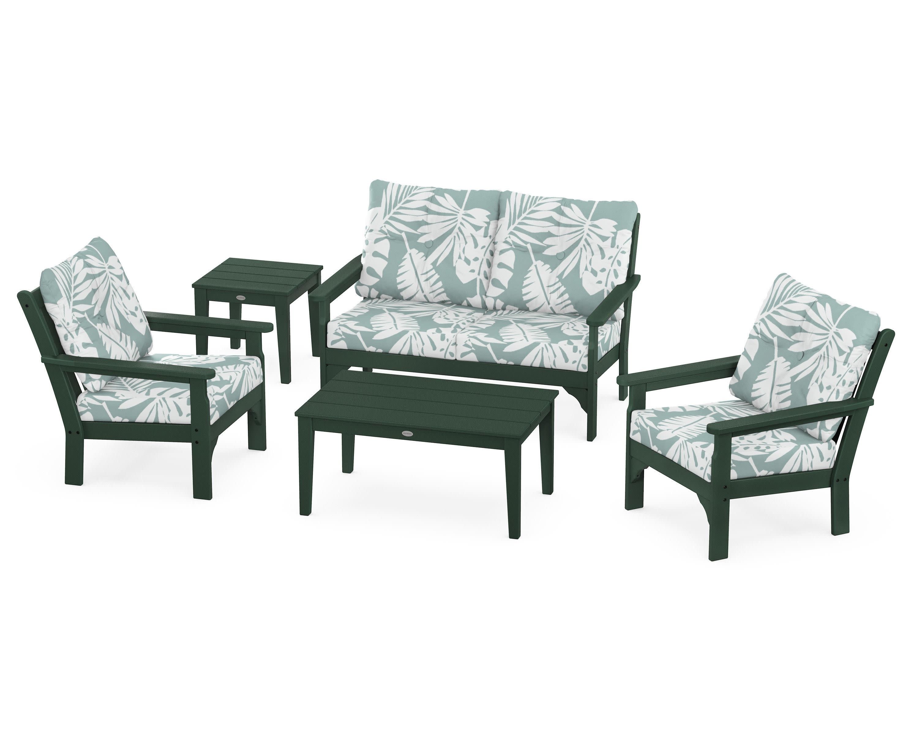 Vineyard 5-Piece Deep Seating Set in Green / Leaf Glacier Spa