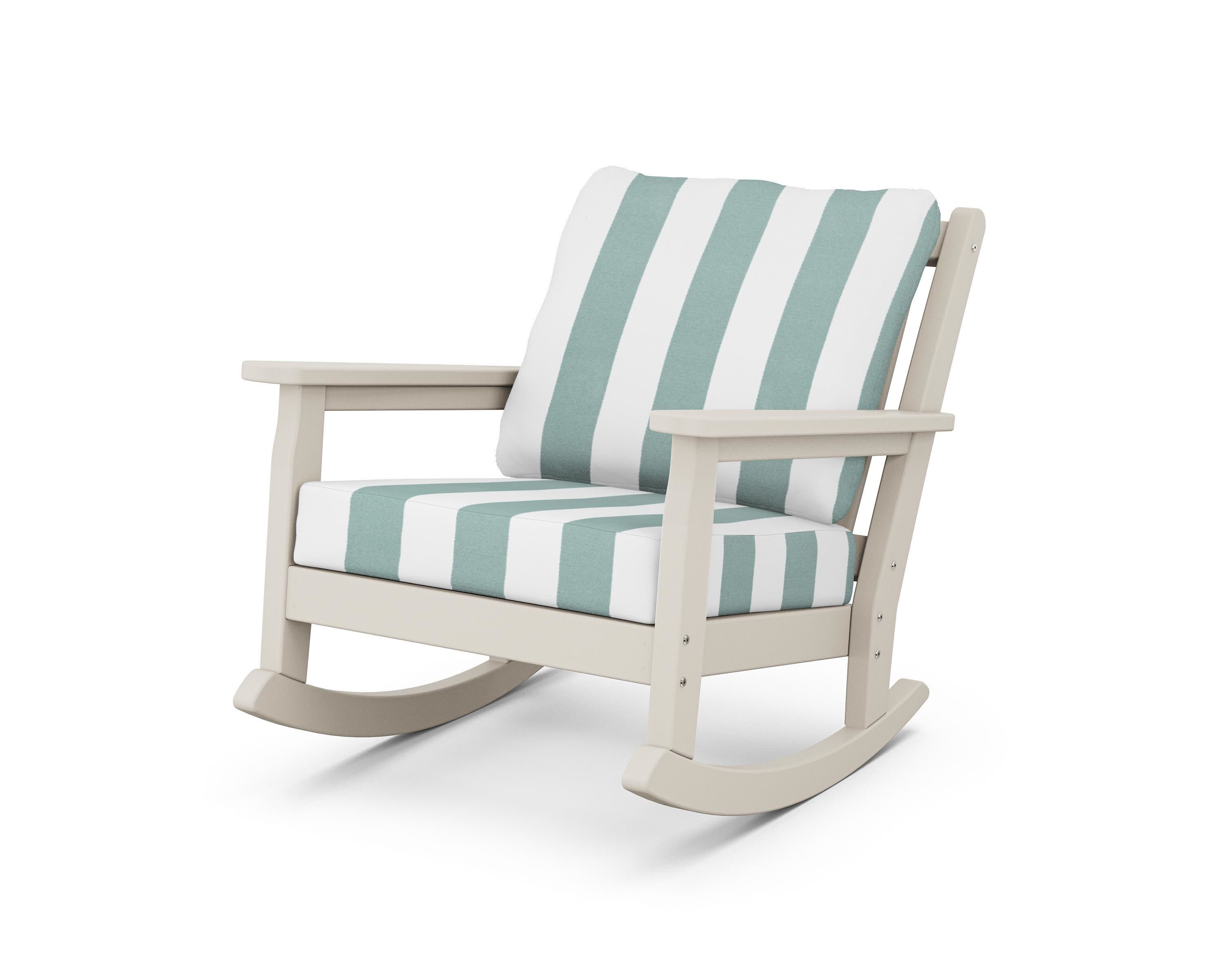 Chippendale Deep Seating Rocking Chair in Sand / Cabana Stripe Glacier Spa