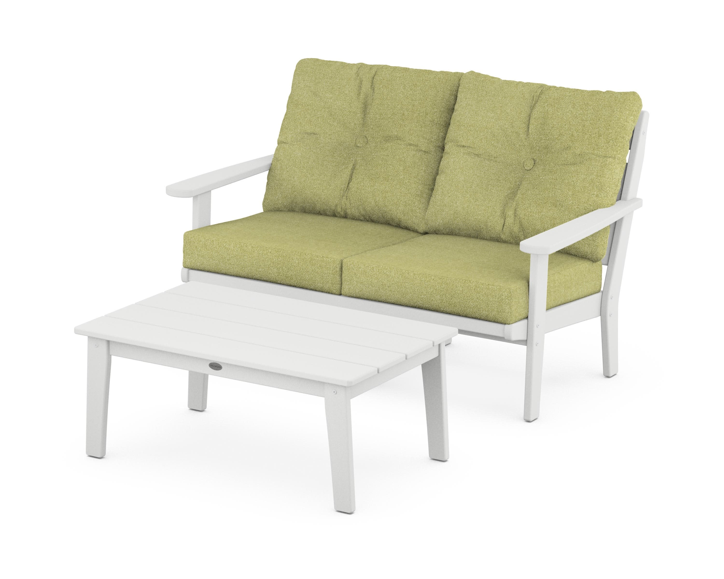 Lakeside 2-Piece Lounge Loveseat Set in White / Chartreuse Boucle