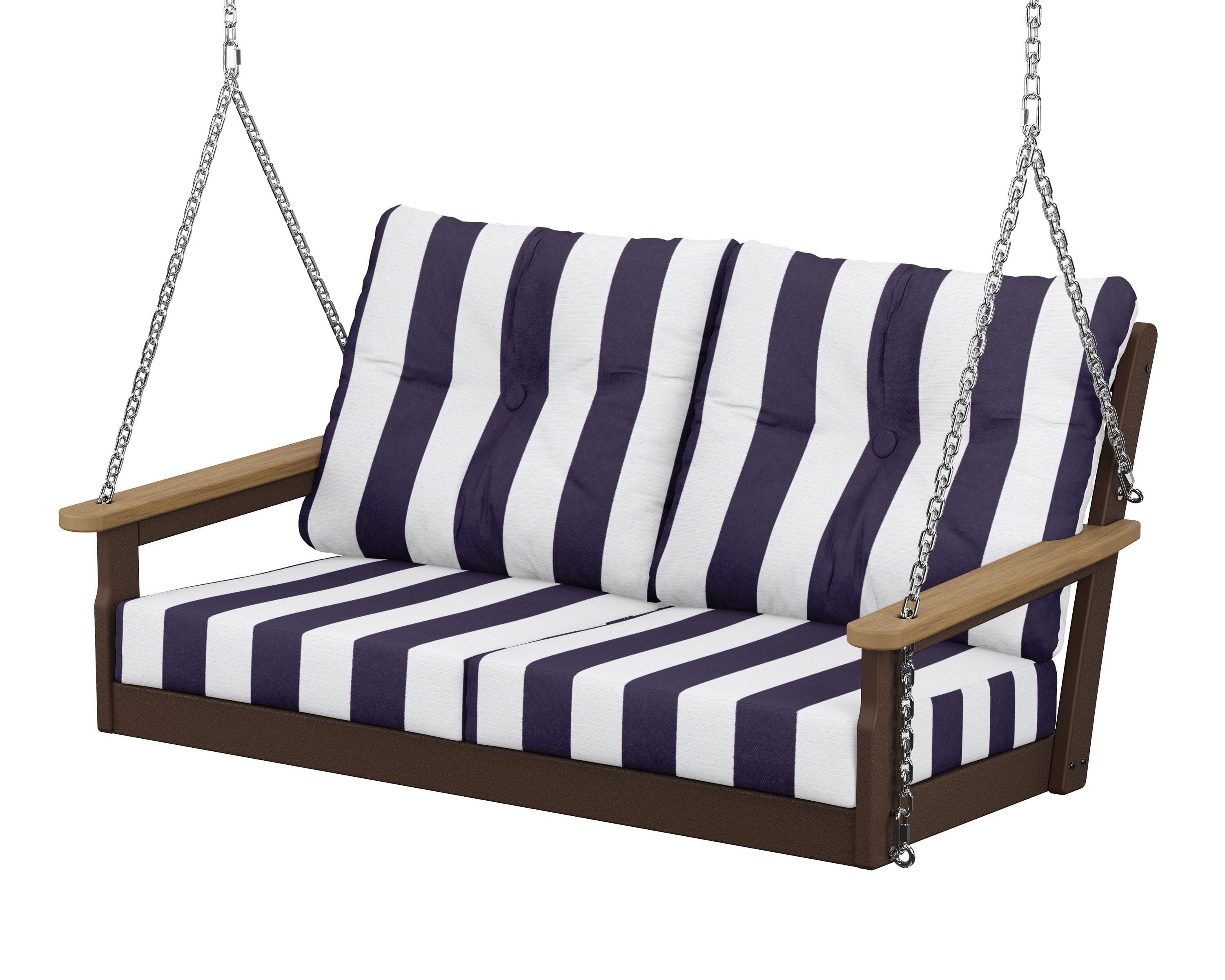 Vineyard Deep Seating Swing in Mahogany / Natural / Cabana Stripe Navy