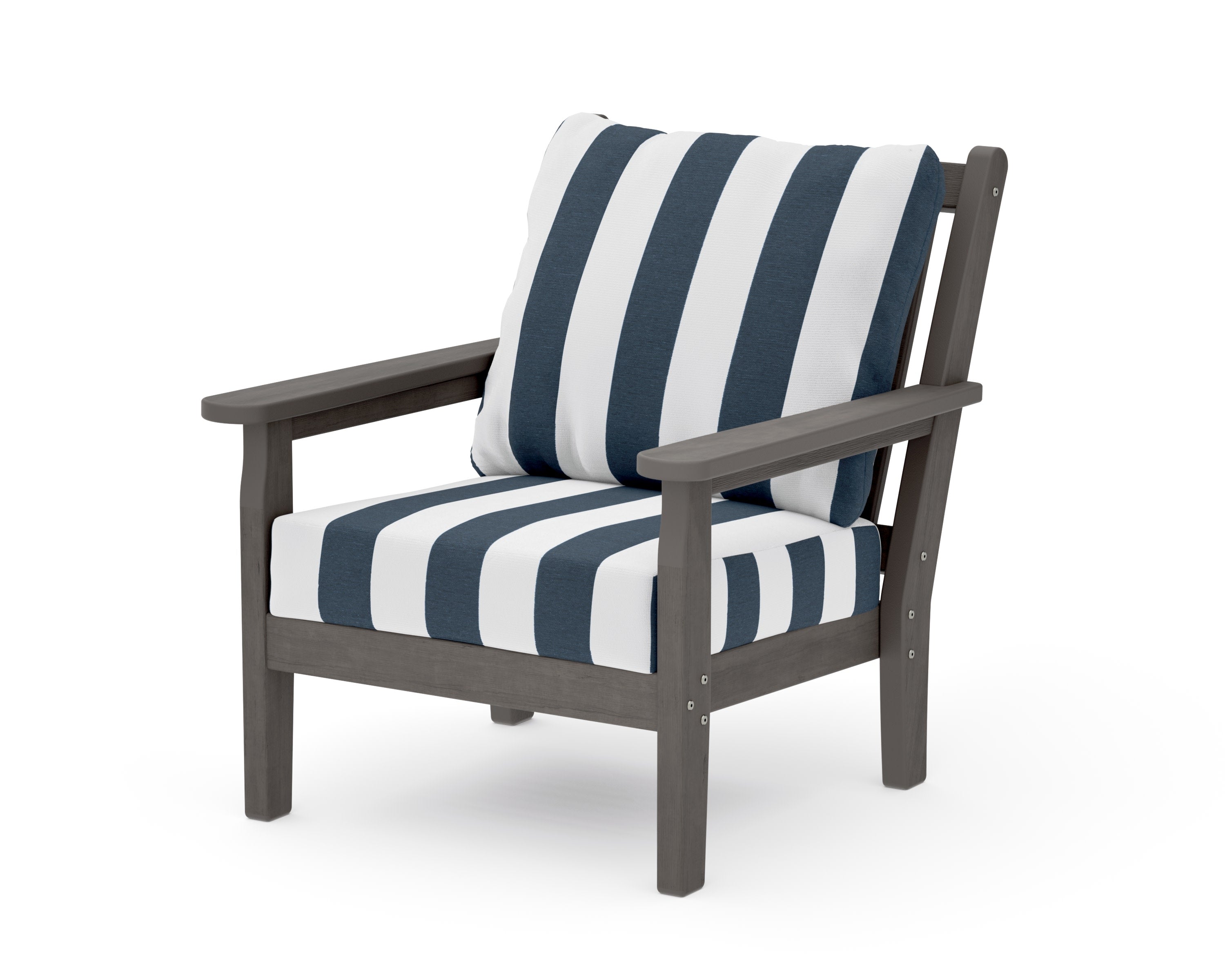 Chippendale Deep Seating Chair in Driftwood / Cabana Stripe Marine Indigo