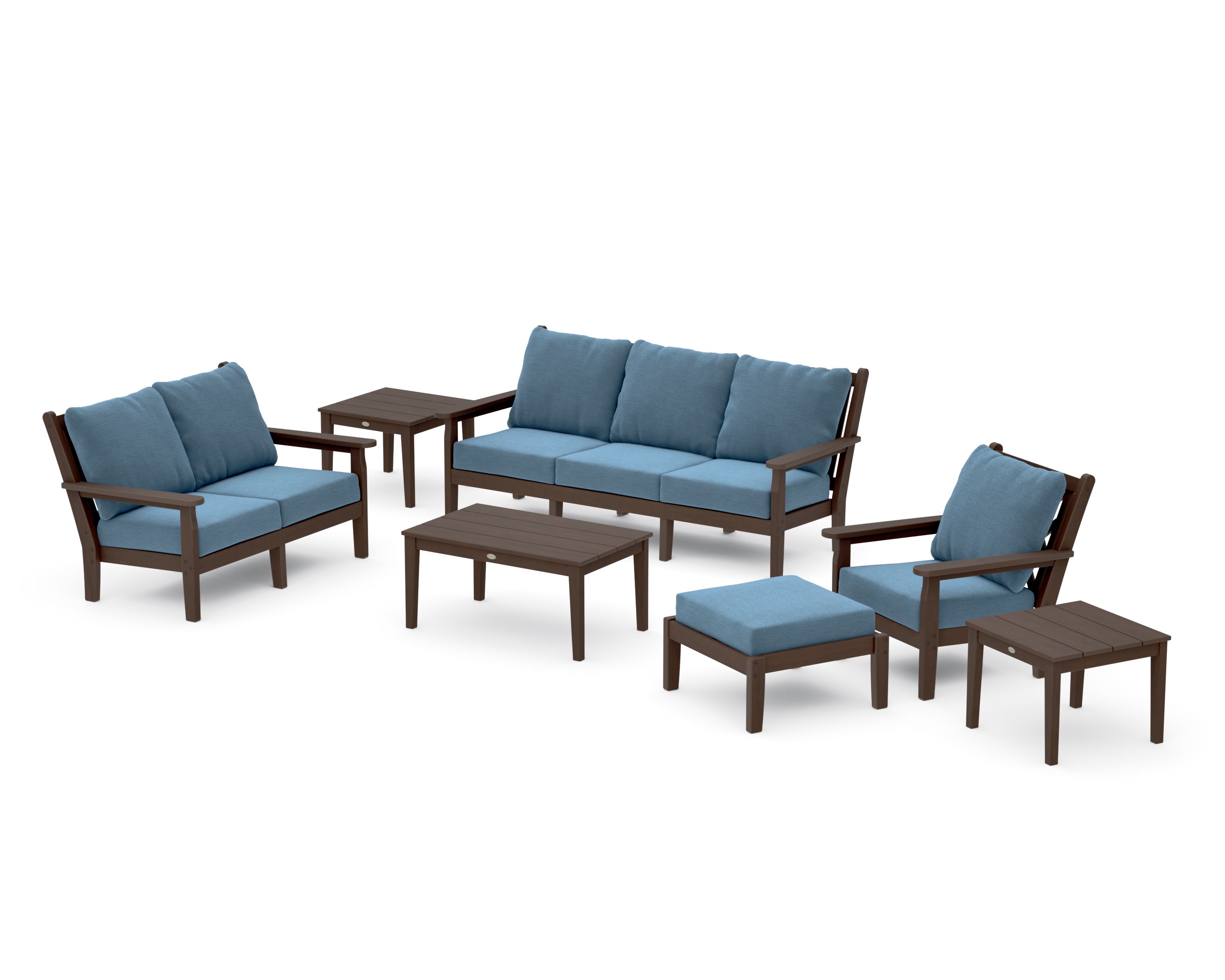 Chippendale 7-Piece Deep Seating Set in Kona / Sky Blue