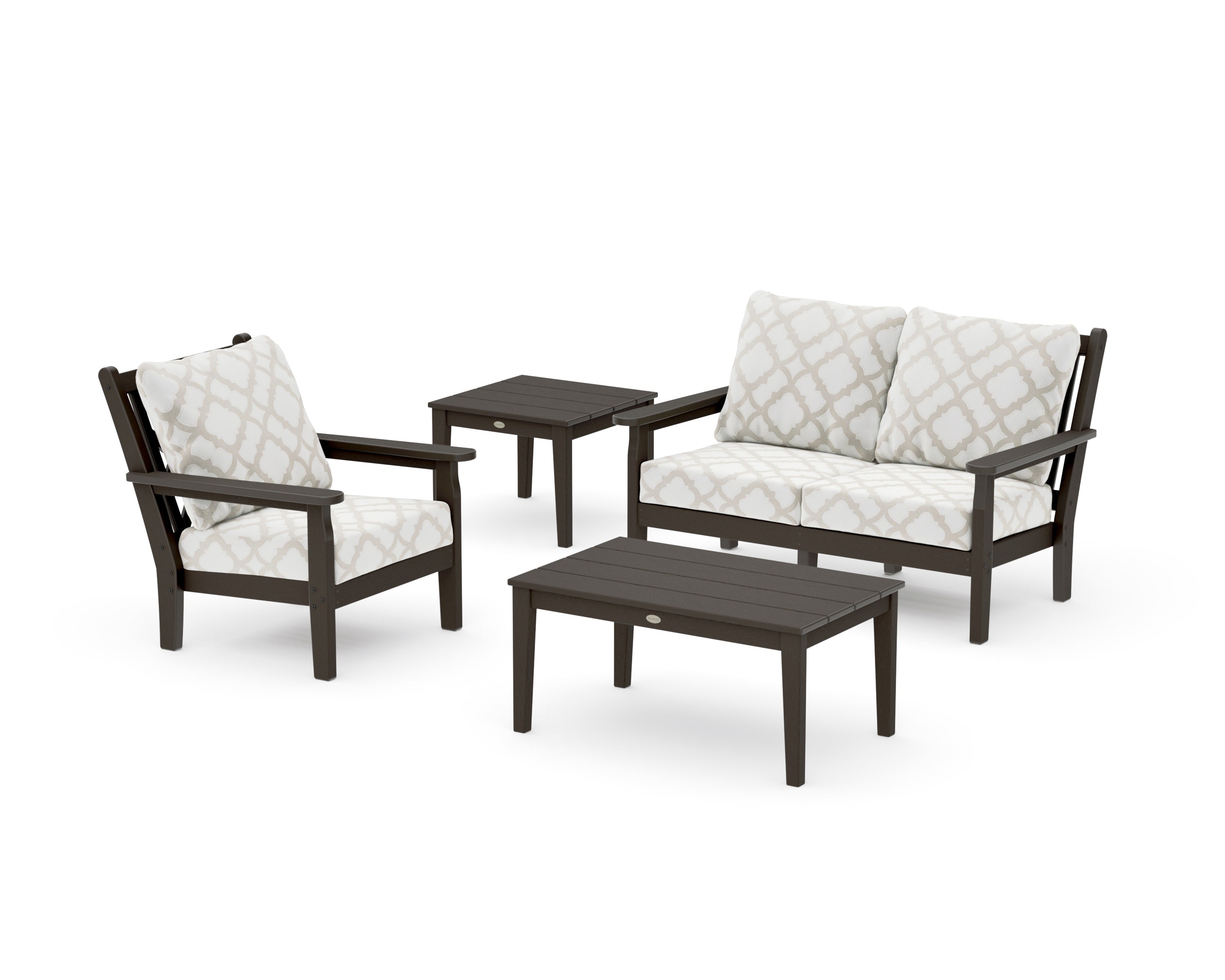 Chippendale 4-Piece Deep Seating Set in Vintage Coffee / Trellis Dune Burlap