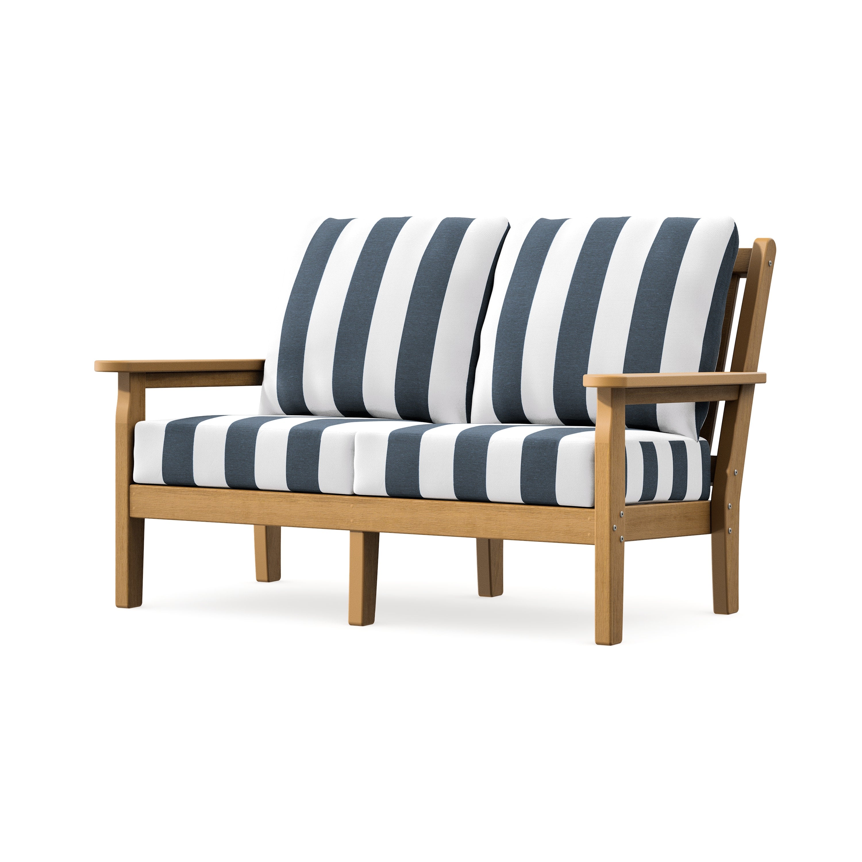 Chippendale Deep Seating Loveseat in Natural / Cabana Stripe Marine Indigo