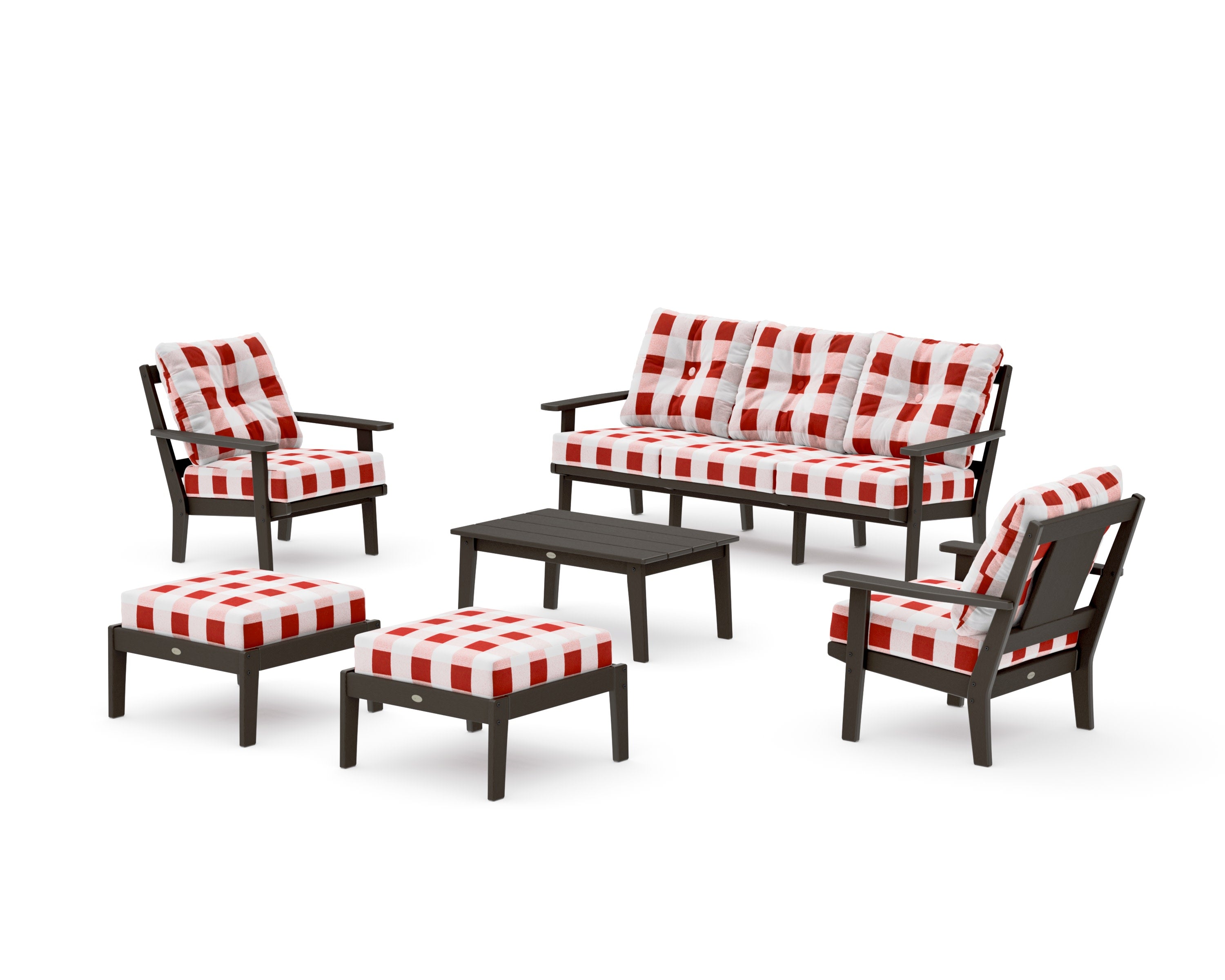 Prairie 6-Piece Lounge Sofa Set in Vintage Coffee / Buffalo Plaid Crimson