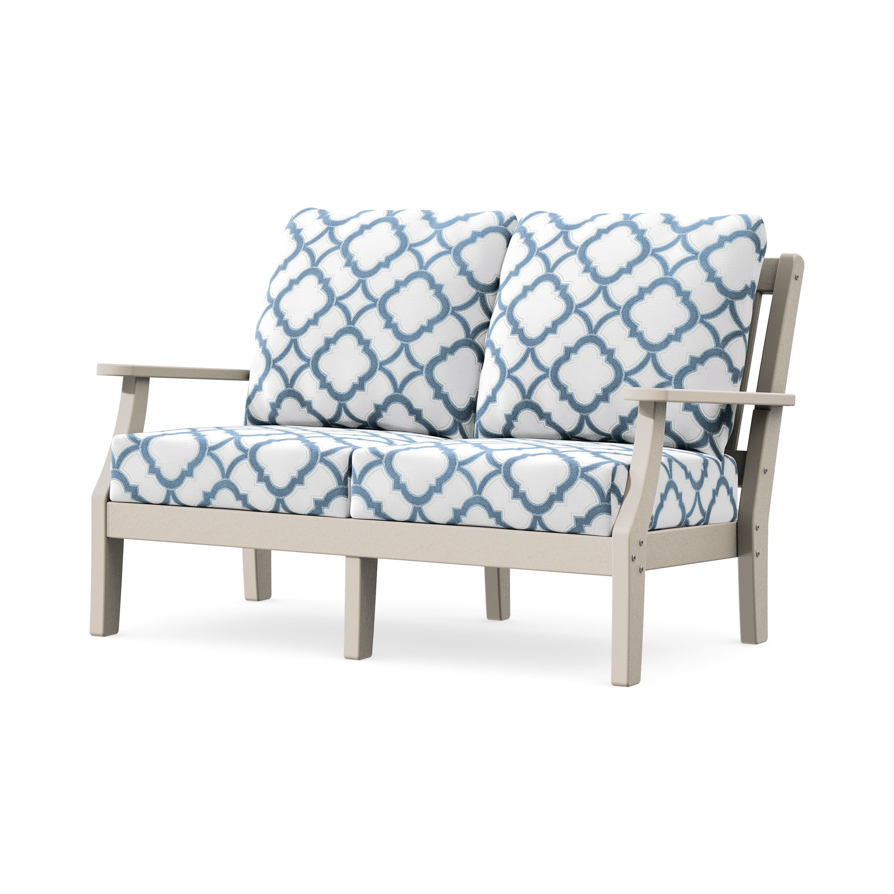 Chinoiserie Deep Seating Loveseat in Sand / Trellis Sky Blue