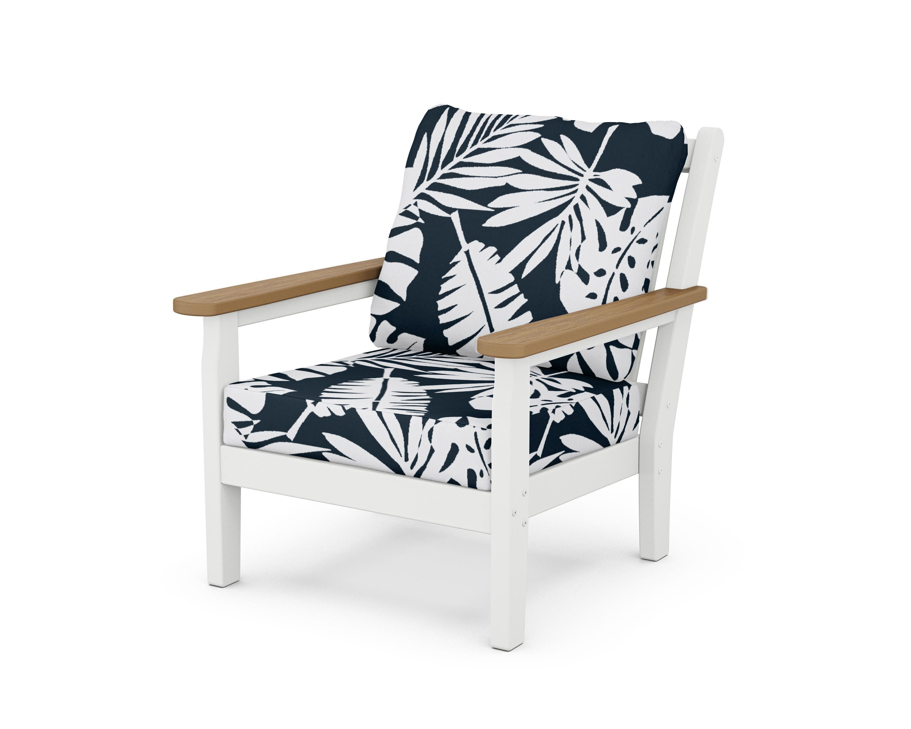 Chippendale Deep Seating Chair in White / Natural / Leaf Marine Indigo