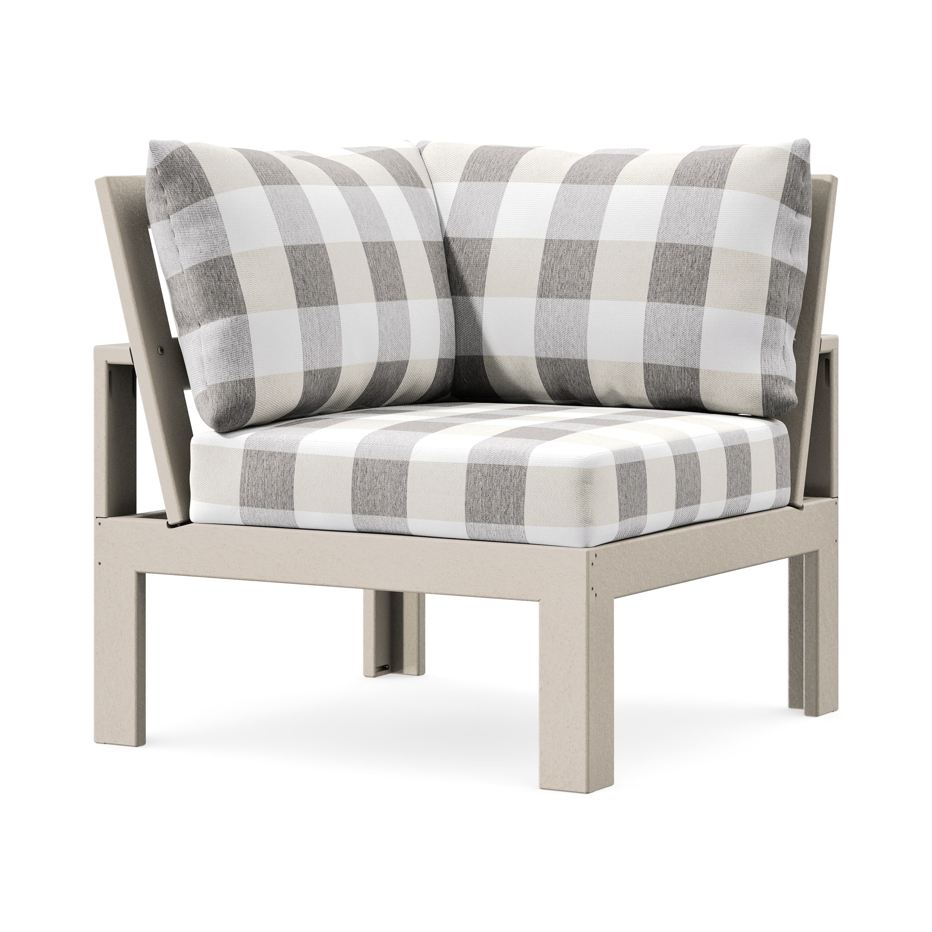 Modular Corner Chair in Sand / Buffalo Plaid Grey Mist