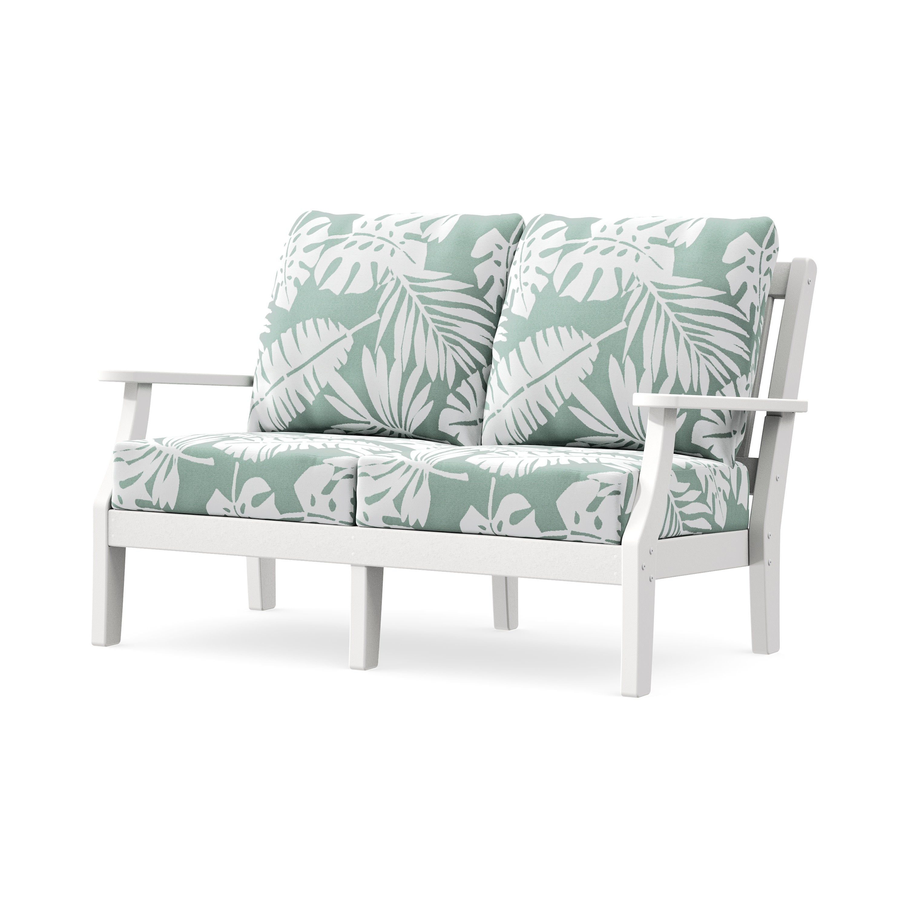 Chinoiserie Deep Seating Loveseat in White / Leaf Glacier Spa