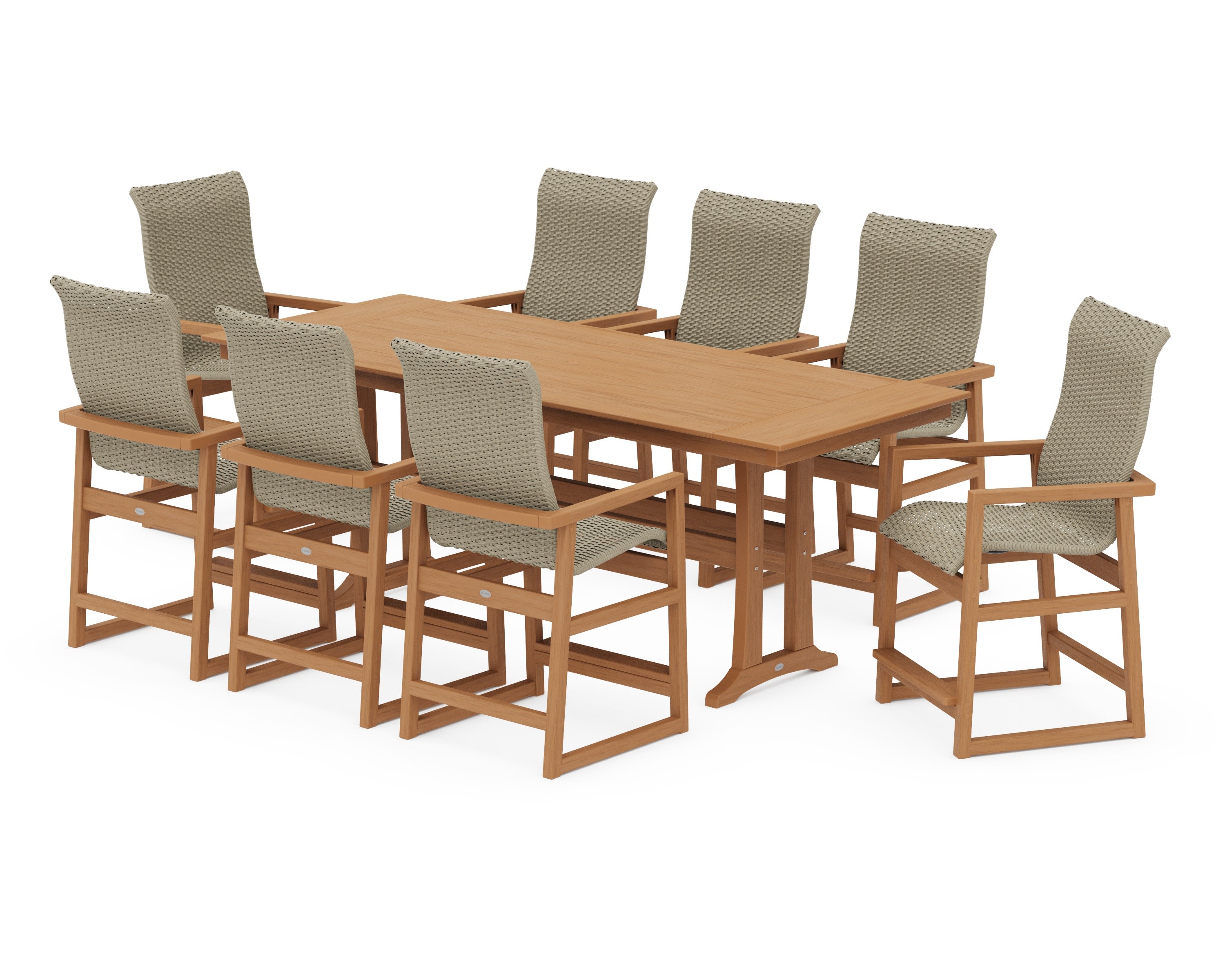 EDGE Woven Highback 9-Piece Farmhouse Counter Set with Trestle Legs in Natural / Dune Grass