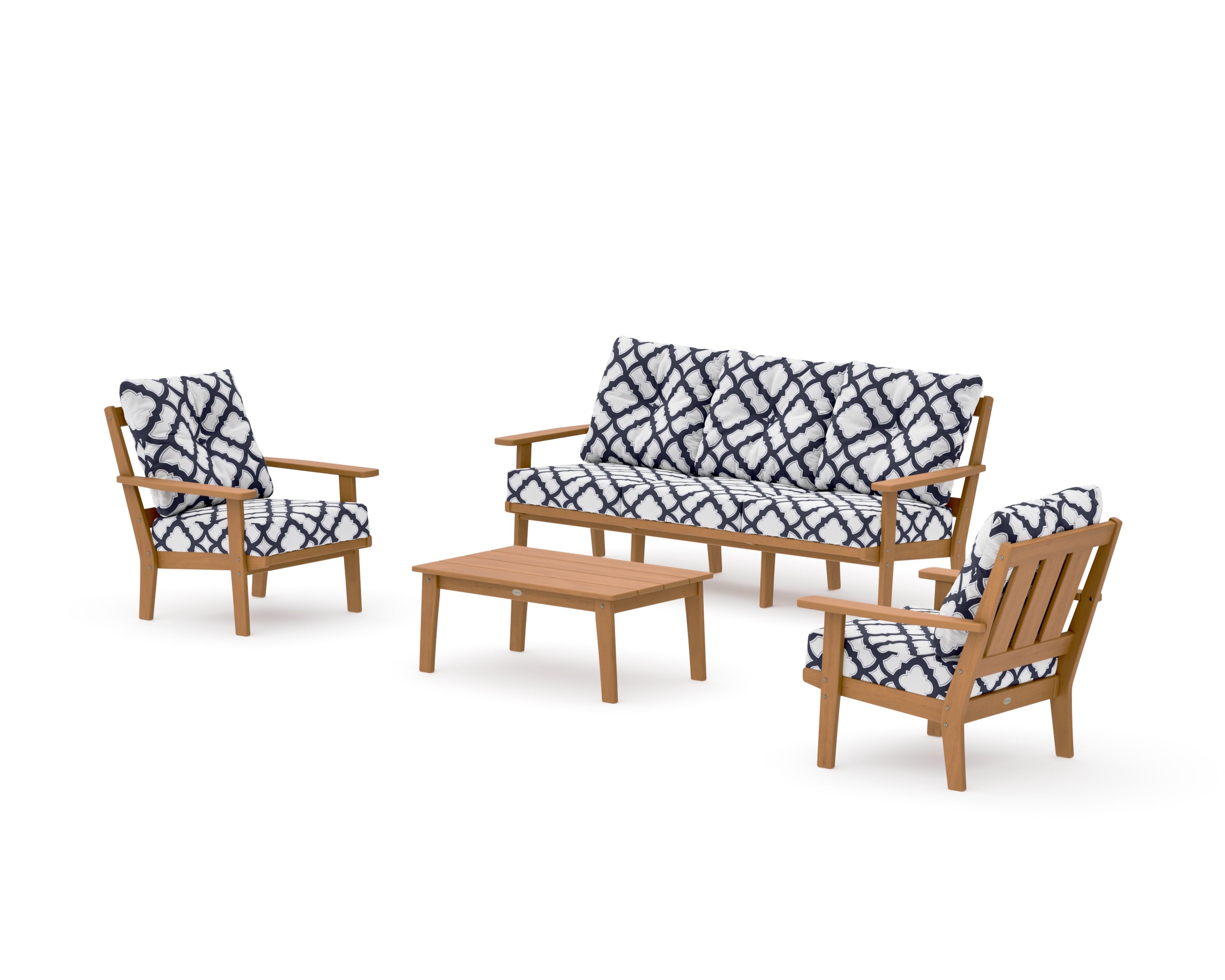 Oxford 4-Piece Deep Seating Set with Sofa in Natural / Trellis Navy