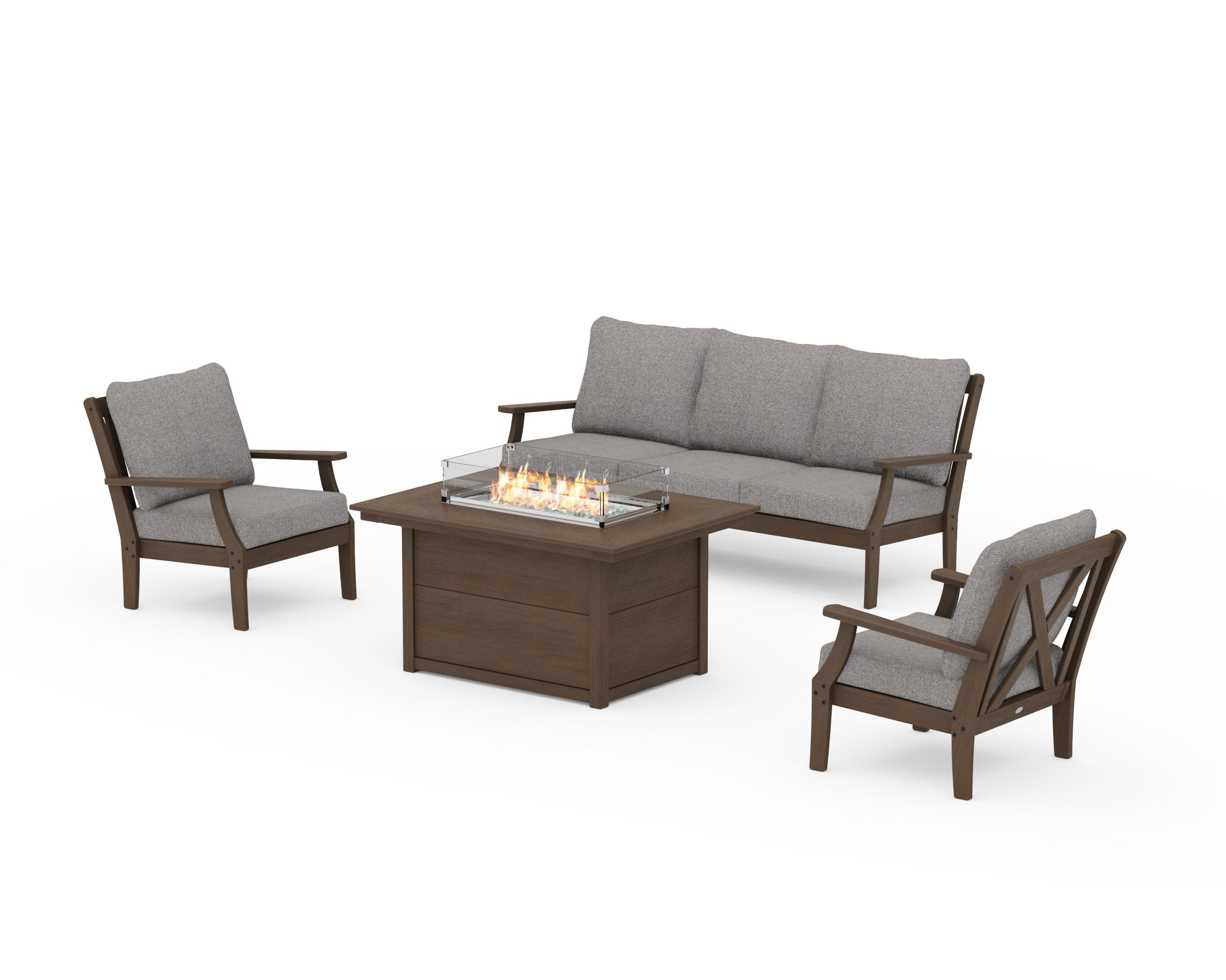 Braxton Deep Seating Fire Pit Table Set in Kona / Grey Mist