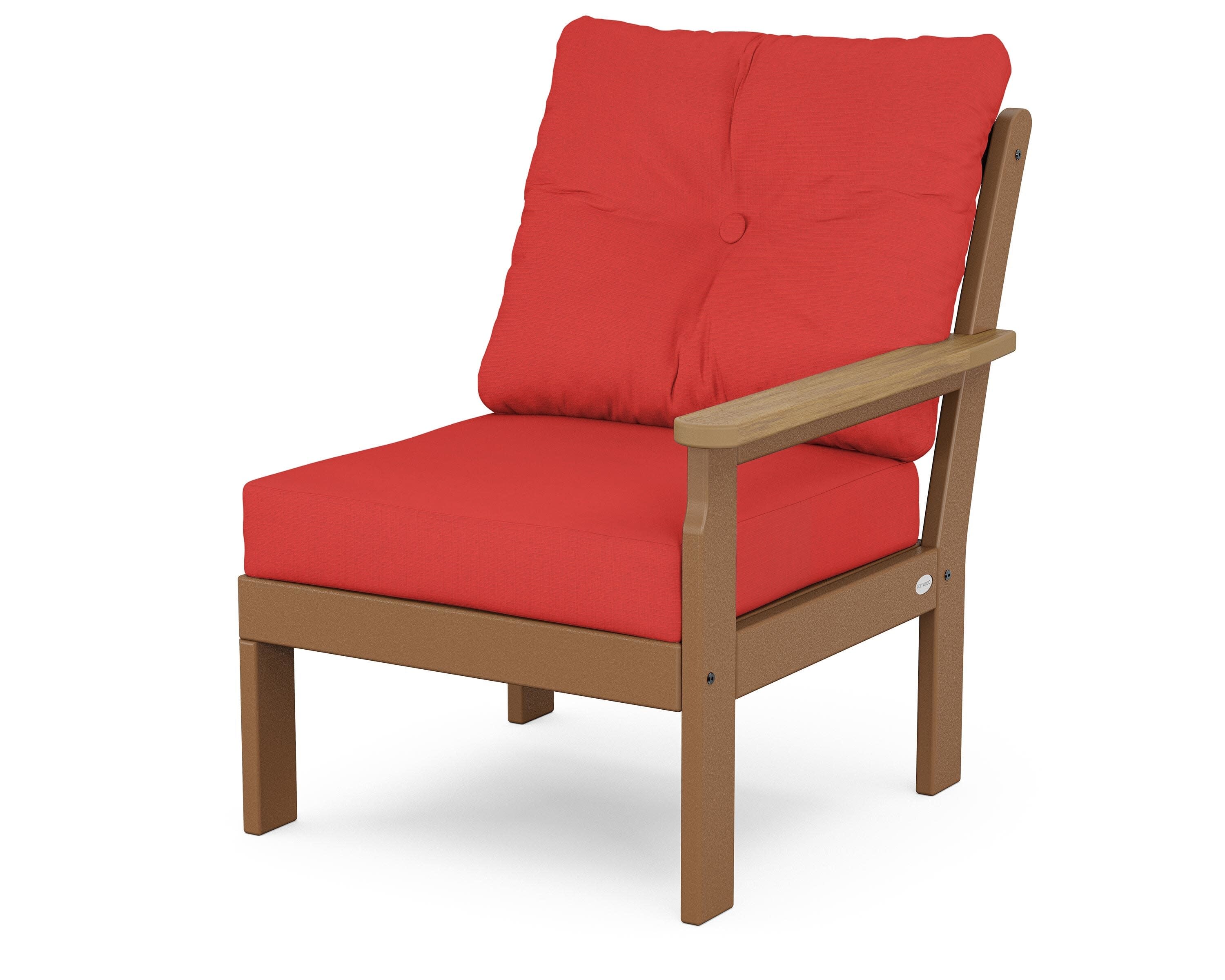 Vineyard Modular Right Arm Chair in Teak / Natural / Crimson Linen