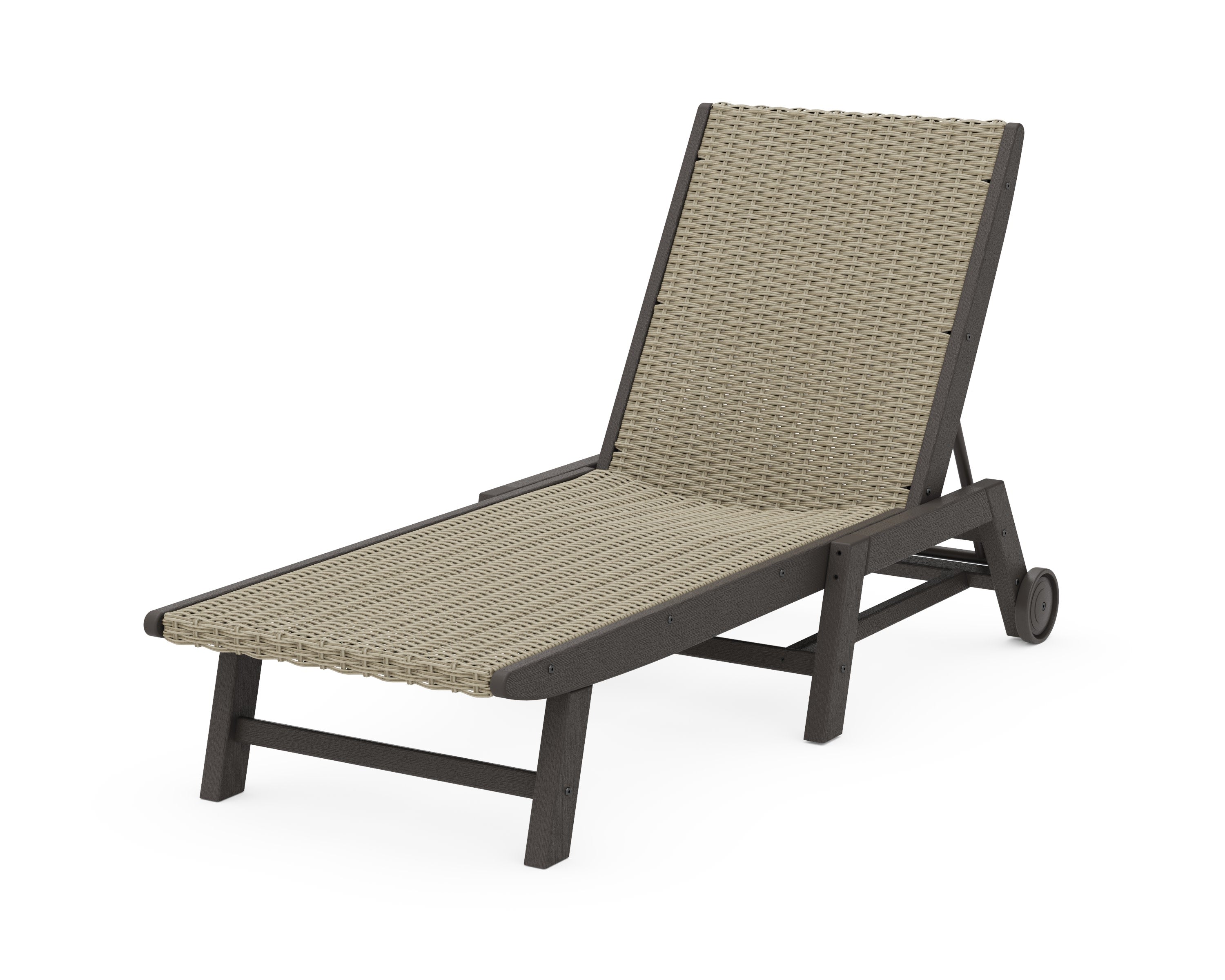 Coastal Woven Chaise with Wheels in Vintage Coffee / Dune Grass